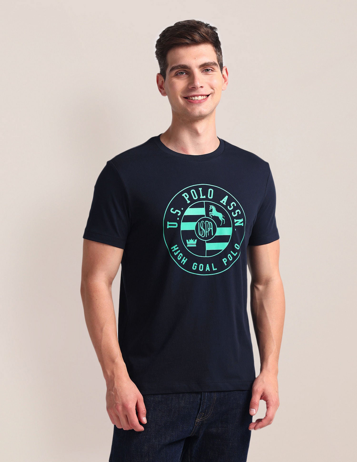 Brand Print Slim Fit T-Shirt Navy - U.S. Polo Assn. India | Large