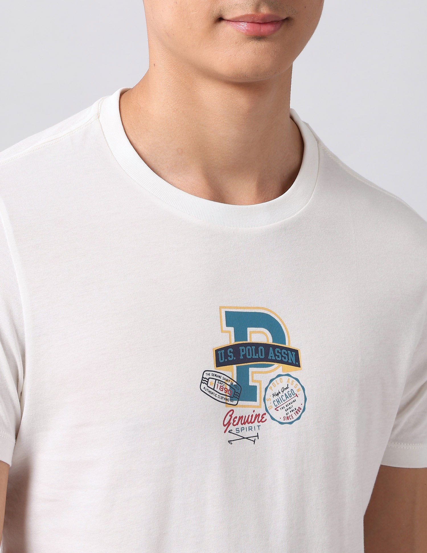 Graphic Printed Pure Cotton T-Shirt Ivory - U.S. Polo Assn. India | Large