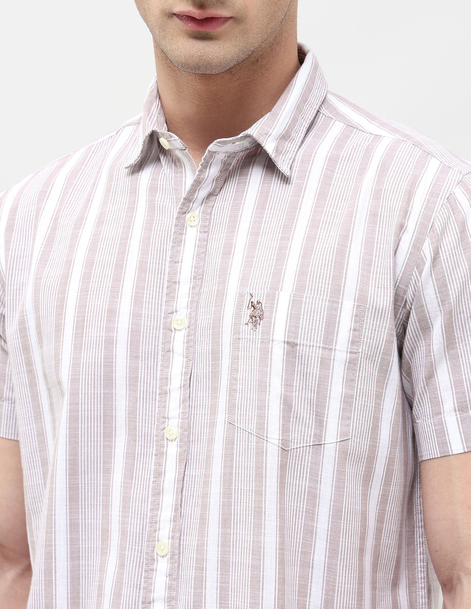 Vertical Striped Regular Fit Shirt Brown - U.S. POLO ASSN. | Large