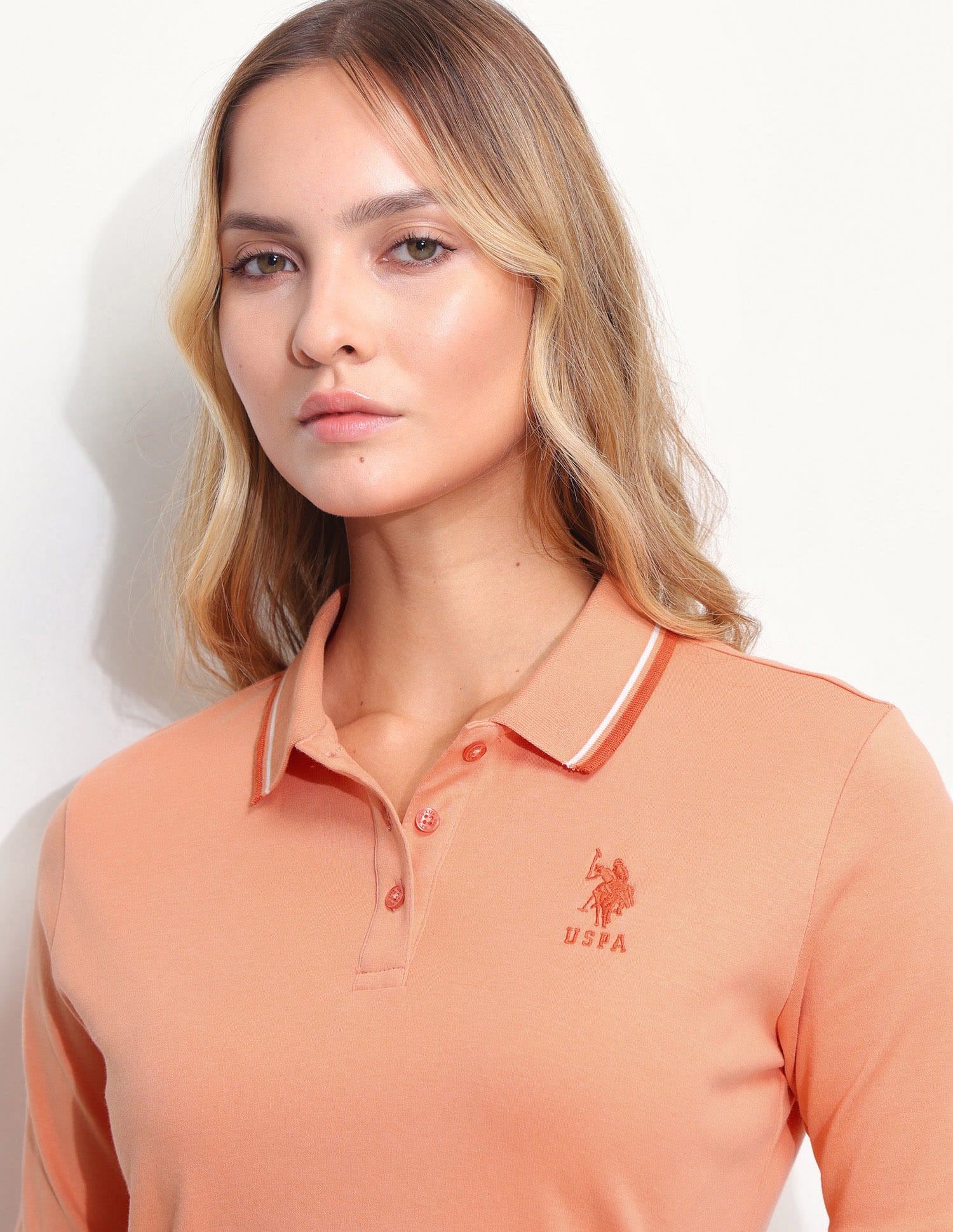 Solid Tipped Collar Regular Fit Polo Shirt Orange - U.S. Polo Assn. India | Large
