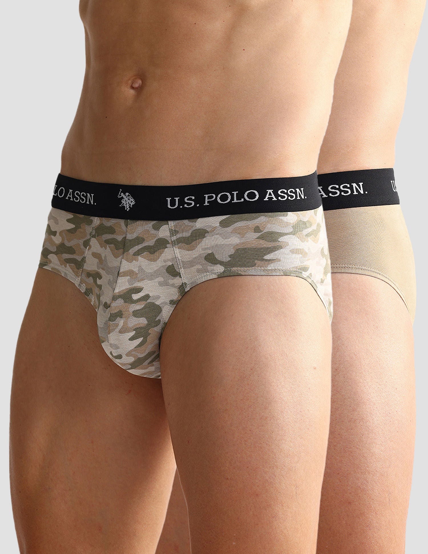 Elasticized Waist OEB09 Briefs - Pack Of 2 Camo Beige and Beige - U.S. POLO ASSN. | Large