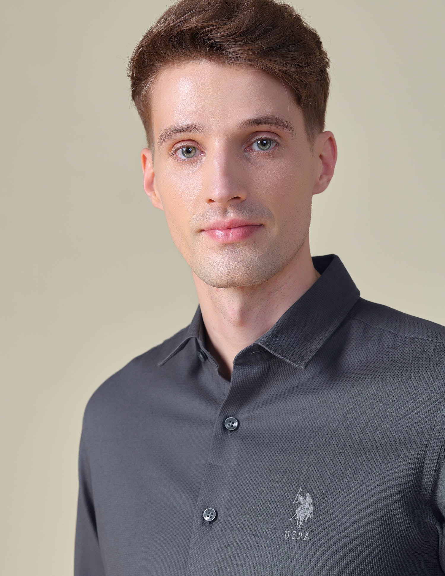 Dobby Regular Fit Shirt Mid Grey - U.S. POLO ASSN. | Large
