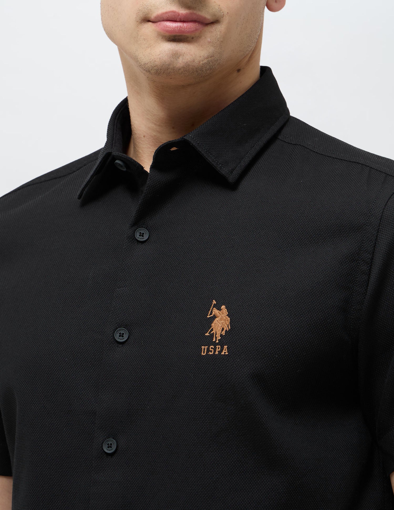 Textured Regular Fit Shirt Black - U.S. Polo Assn. India | Large