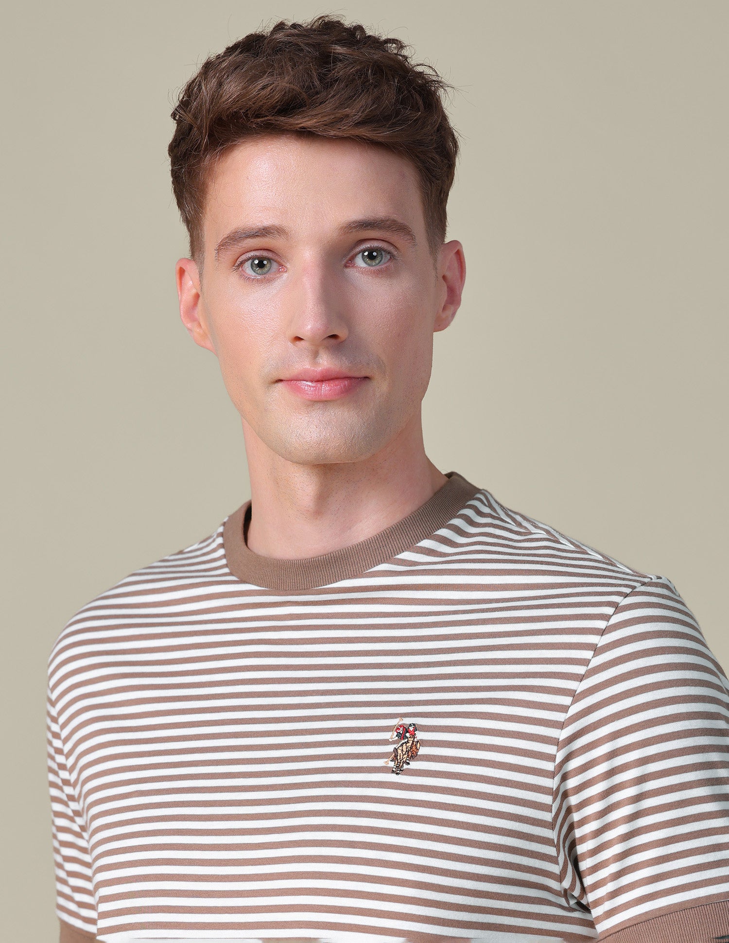 Horizontal Striped Slim Fit T-Shirt Light Brown - U.S. POLO ASSN. | Large