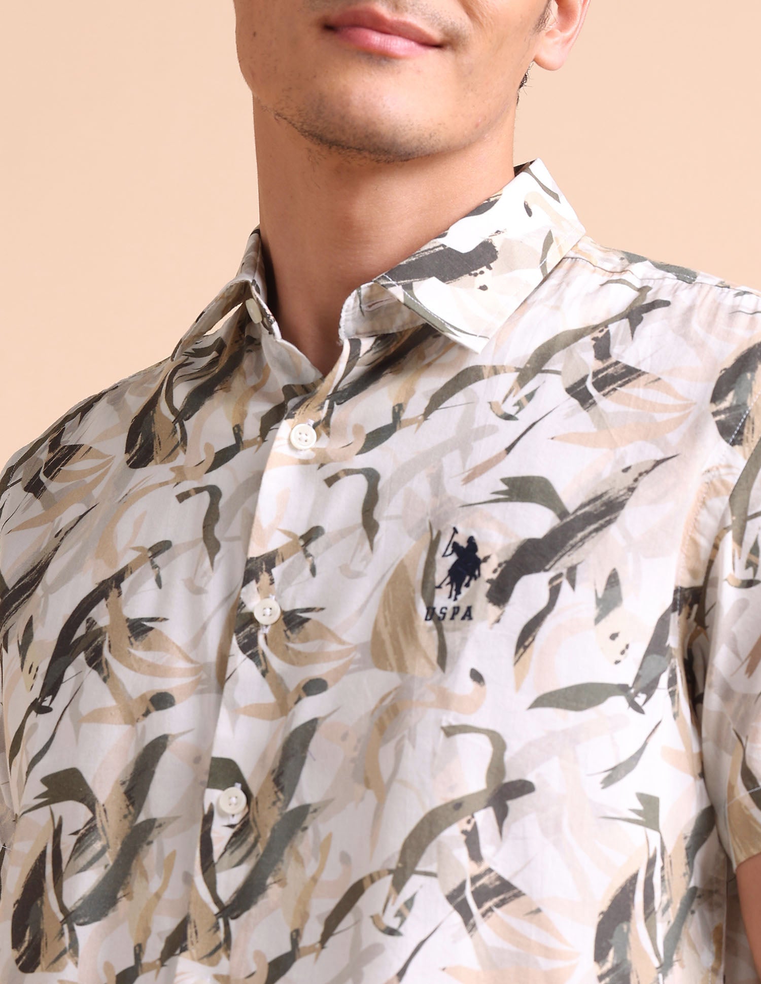 Abstract Printed Slim Fit Shirt Olive - U.S. POLO ASSN. | Large