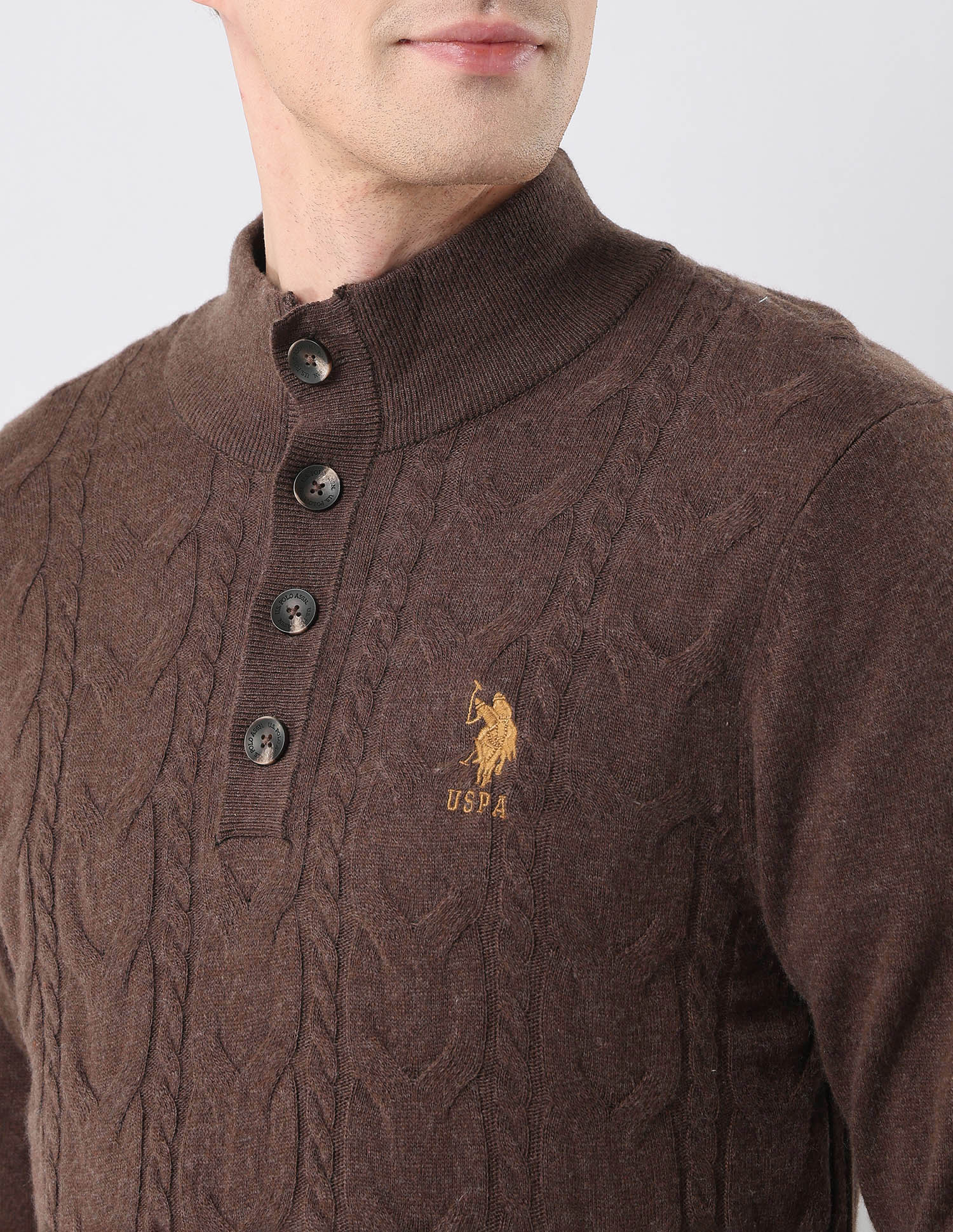 Cable Patterned Knit Regular Fit Sweater Brown - U.S. POLO ASSN. | Large