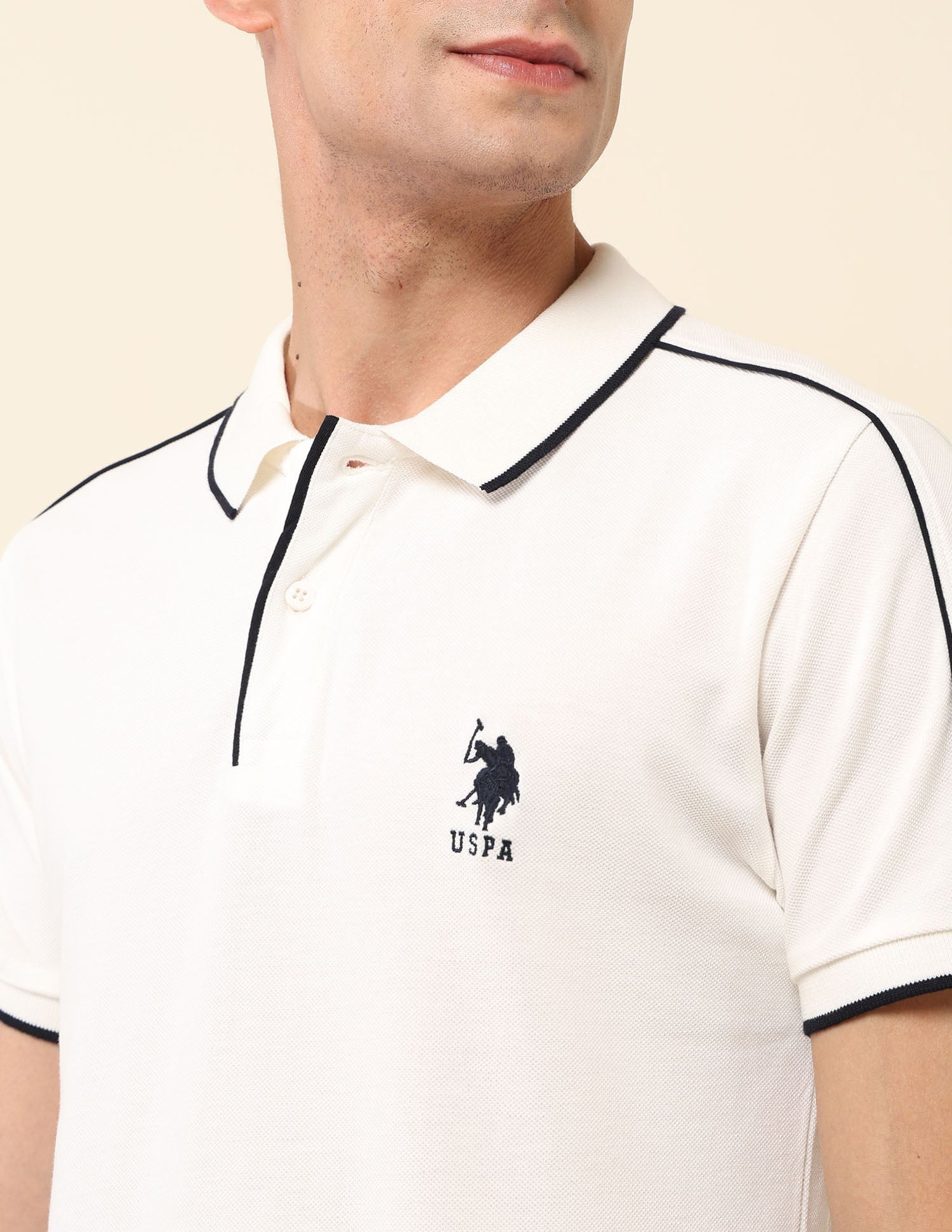 Slim Fit Solid Polo Shirt White - U.S. Polo Assn. India | Large
