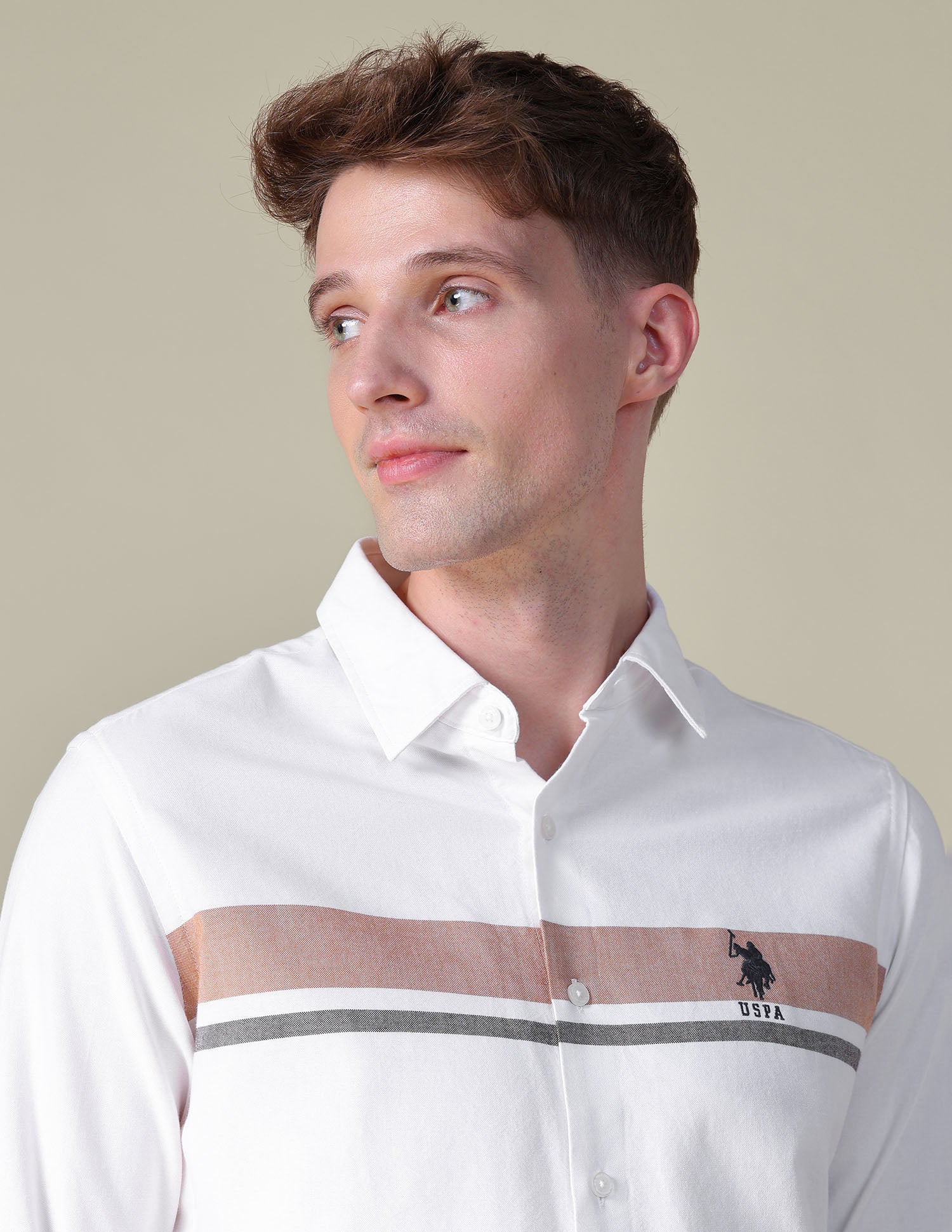 Oxford Horizontal Striped Shirt White - U.S. POLO ASSN. | Large