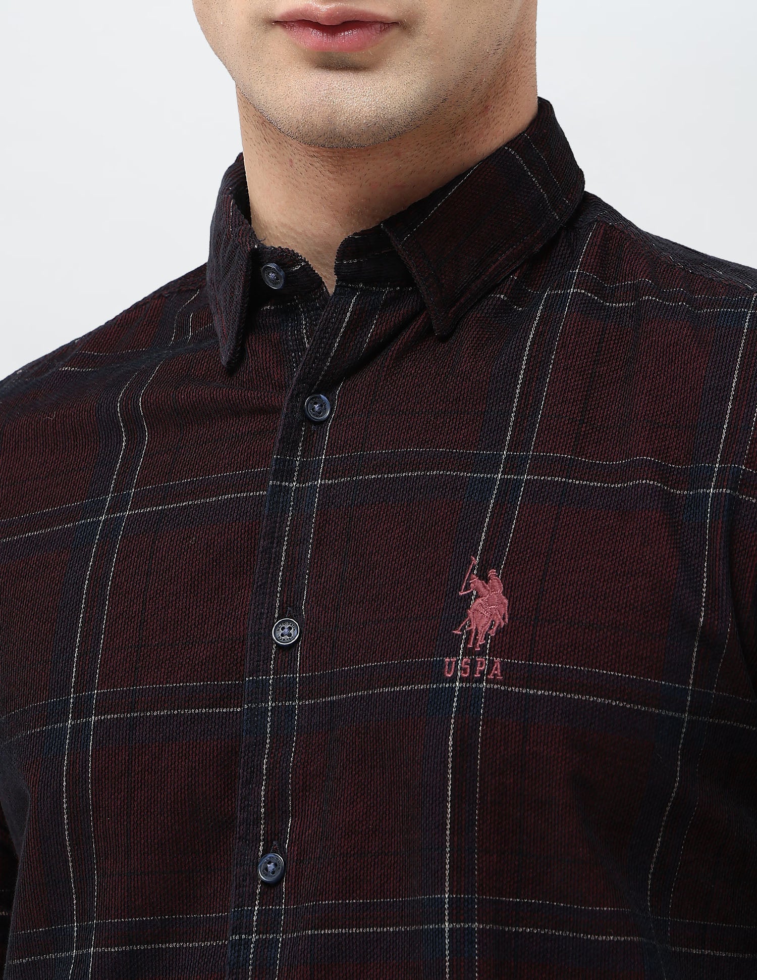 Grid Tattersall Checked Corduroy Shirt Wine - U.S. POLO ASSN. | Large