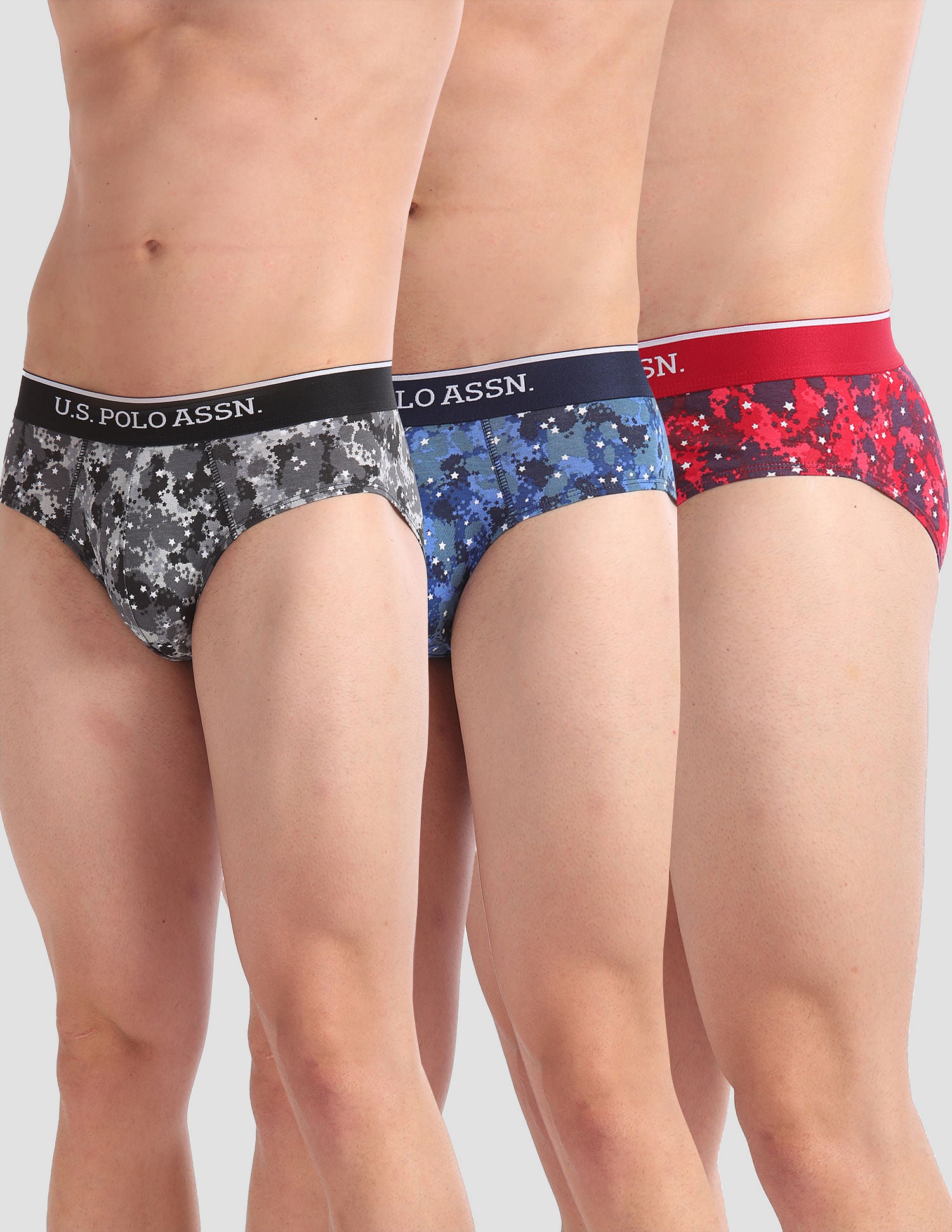 Abrasion Free Printed OEB01 Briefs - Pack Of 3 Blue, Red and Grey - U.S. POLO ASSN. | Large