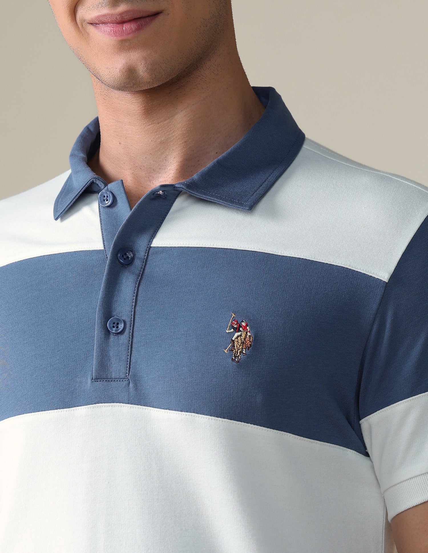 Horizontal Striped Slim Fit Polo Shirt Blue - U.S. Polo Assn. India | Large