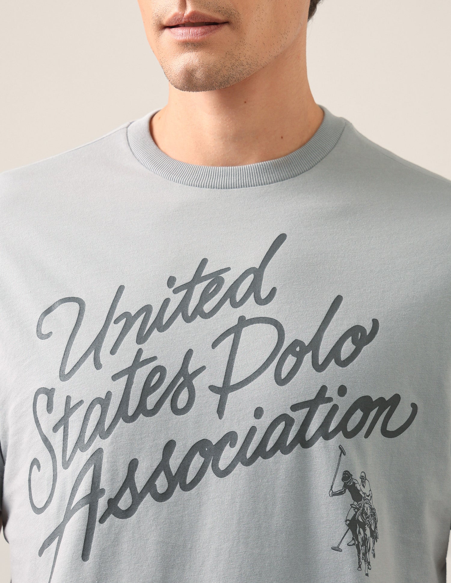 Typographic Brand Printed Regular Fit T-Shirt Grey - U.S. Polo Assn. India | Large