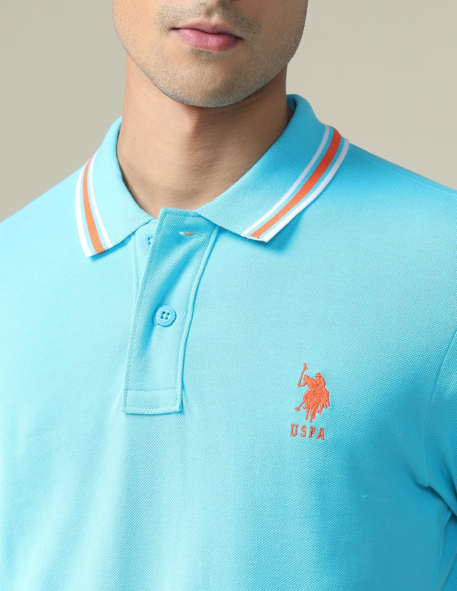 Tipped Collar Slim Fit Polo Shirt Turquoise - U.S. POLO ASSN. | Large