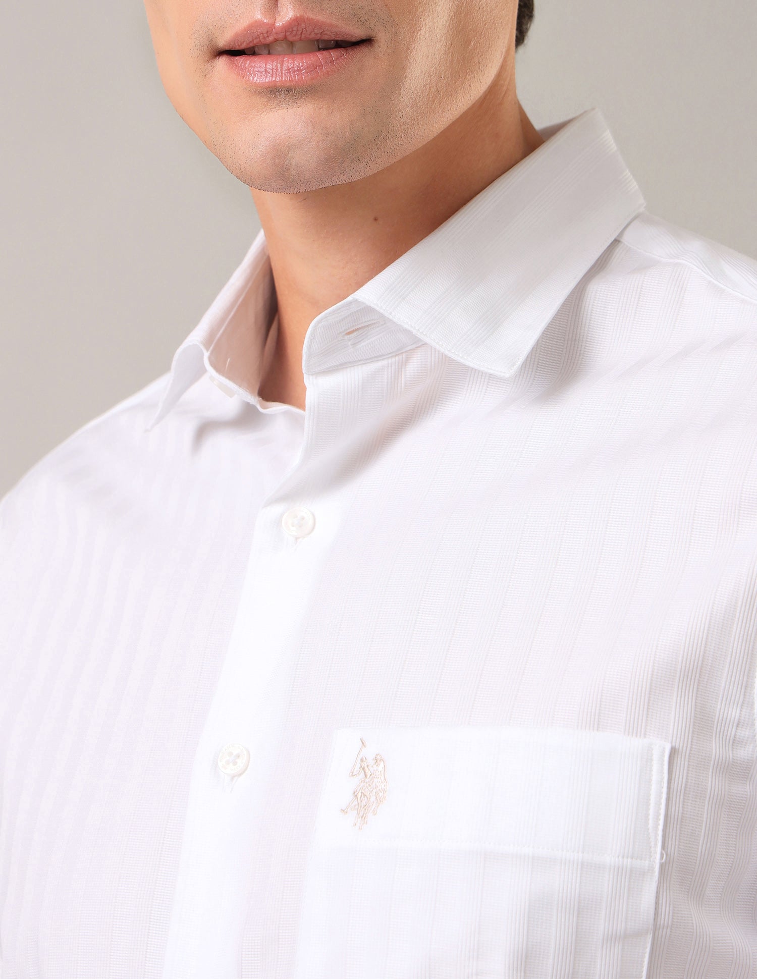 Self Design Vertical Striped Tailored Fit Shirt White - U.S. Polo Assn. India | Large