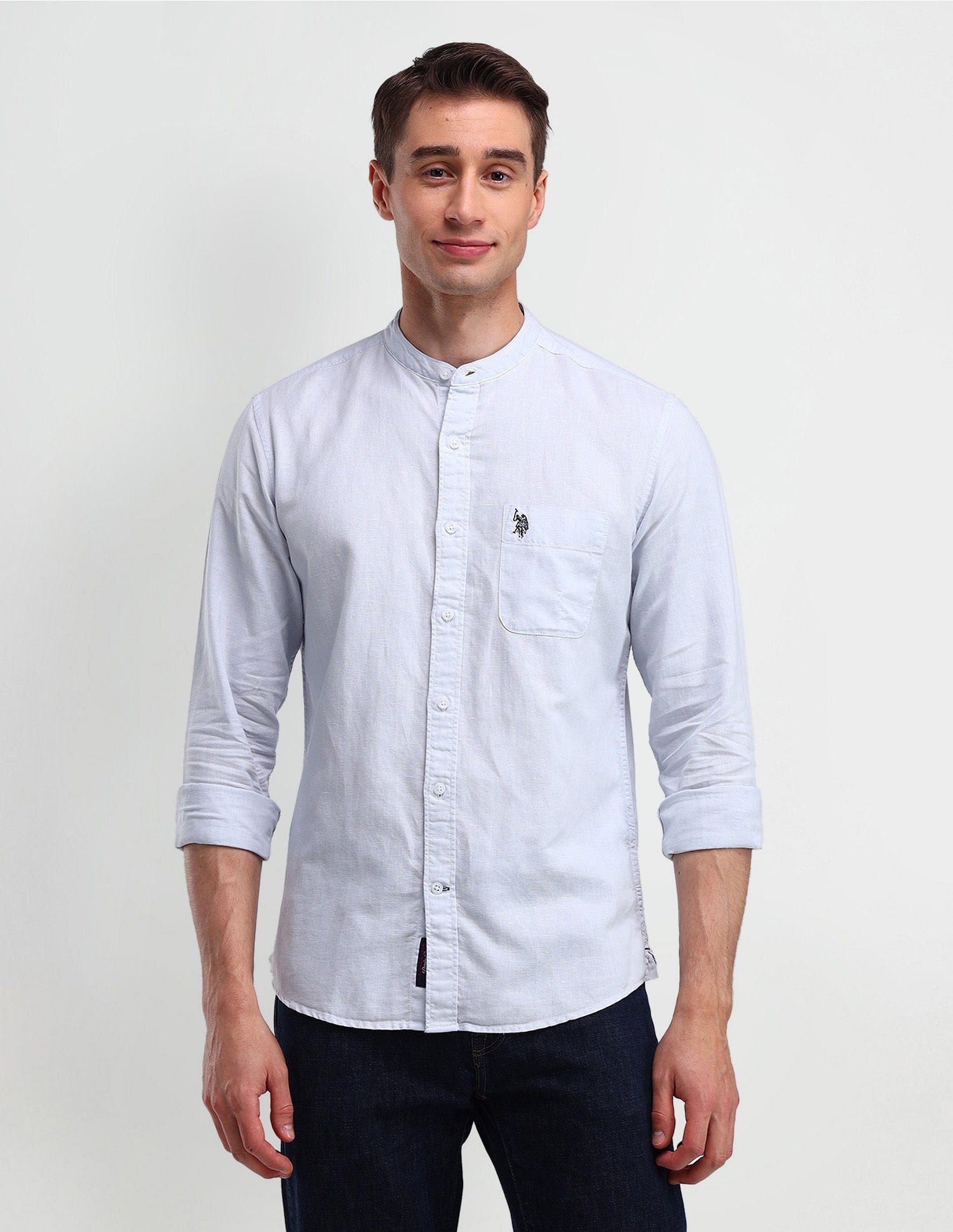 Slim Fit Poplin Linen Shirt Blue - U.S. Polo Assn. India | Large