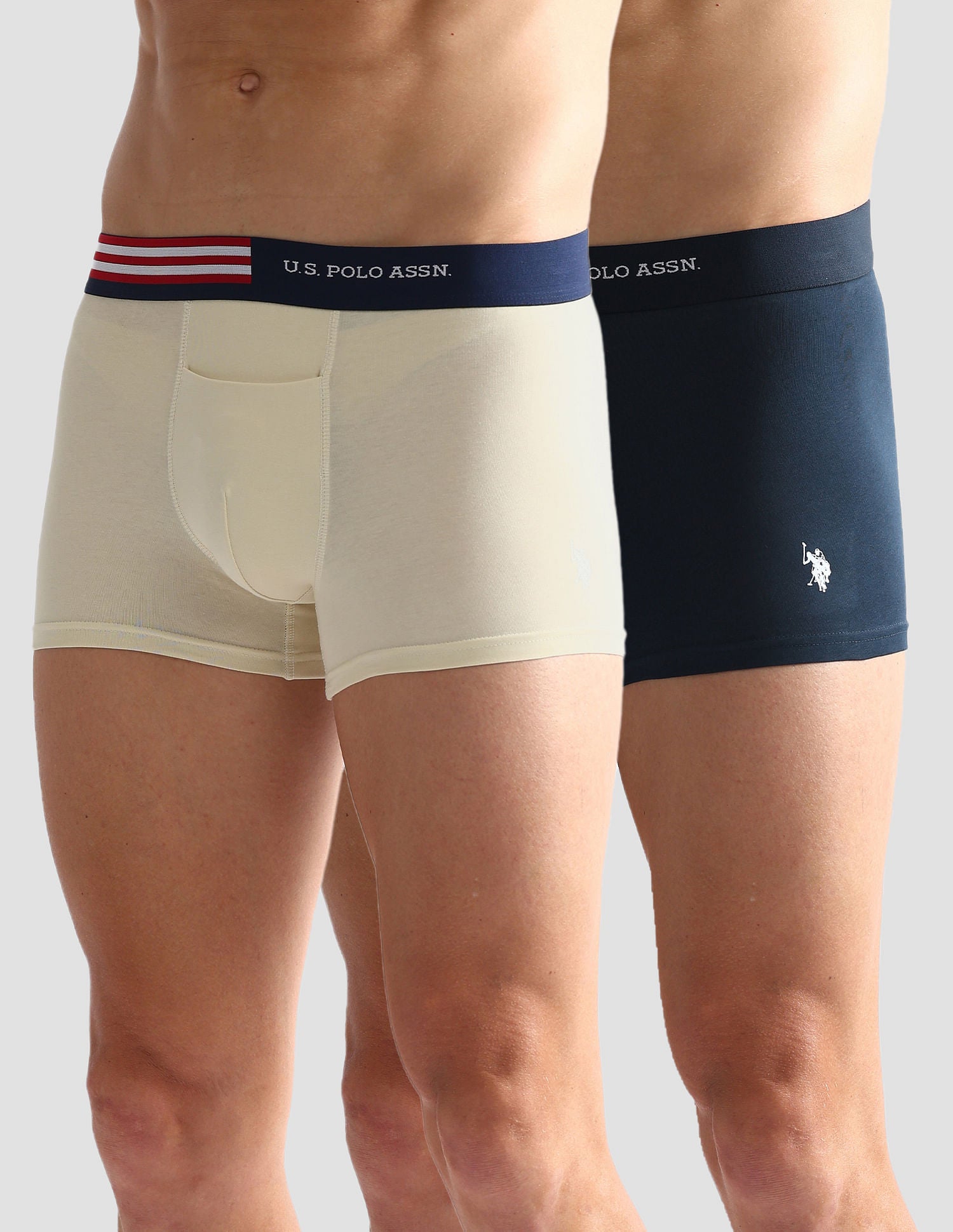 Flag Elastic Antibacterial OET06 Trunks - Pack Of 2 Beige and Navy - U.S. POLO ASSN. | Large