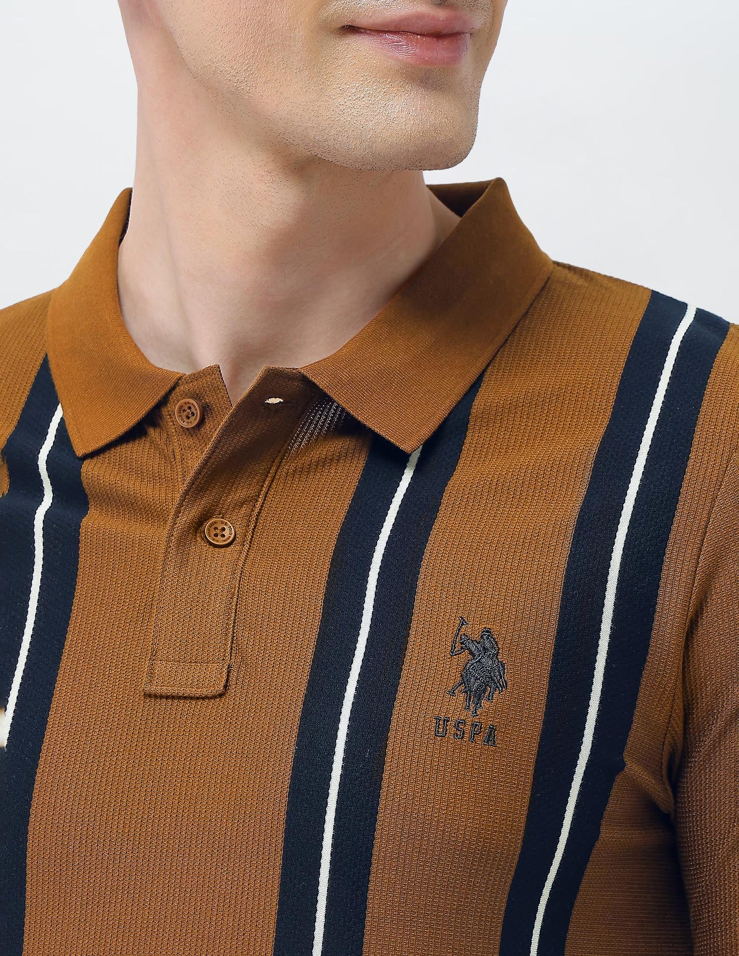 Vertical Striped Sotogrande Slim Fit Polo Shirt Brown - U.S. Polo Assn. India | Large