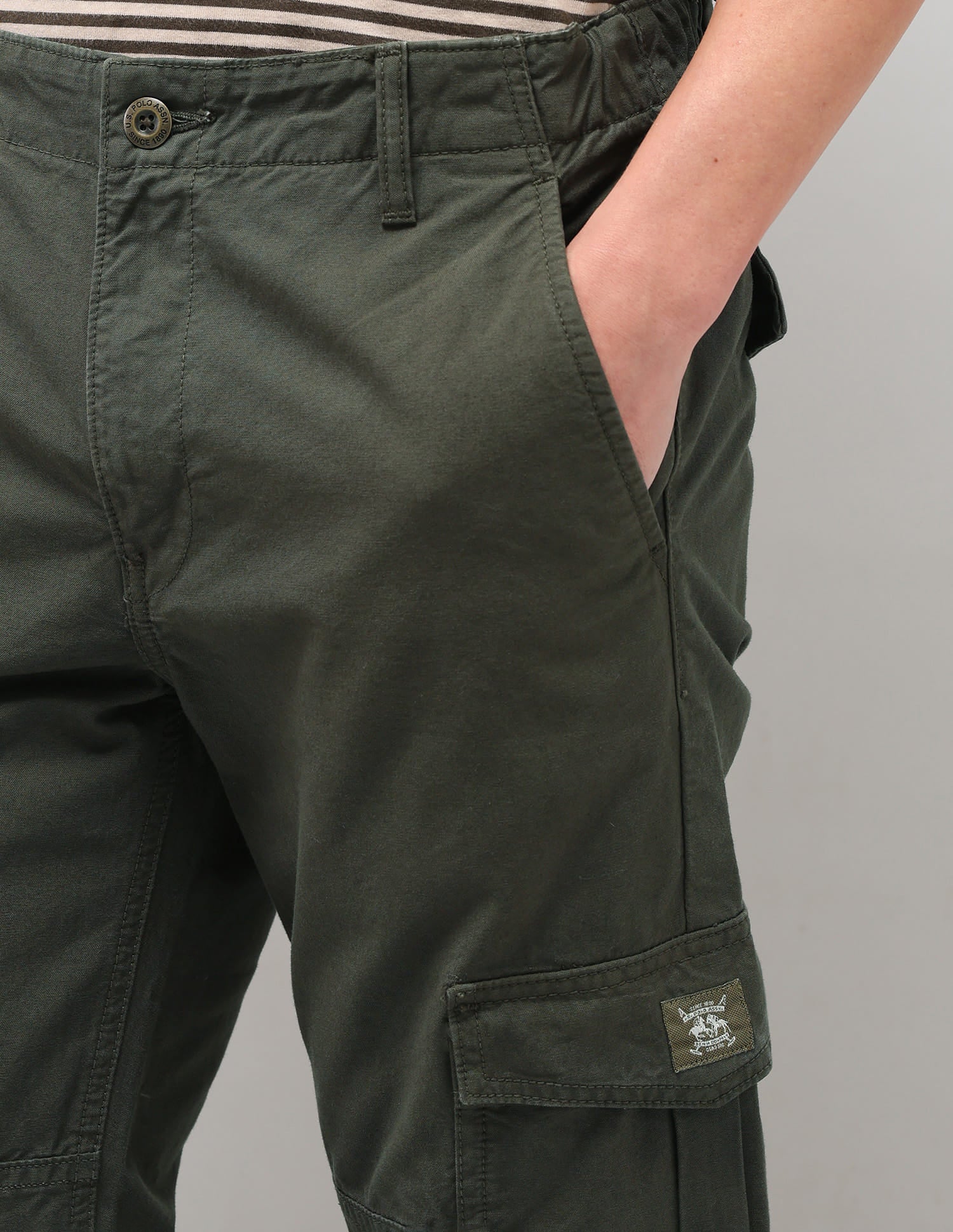 Solid Slim Straight Trousers Green - U.S. Polo Assn. India | Large