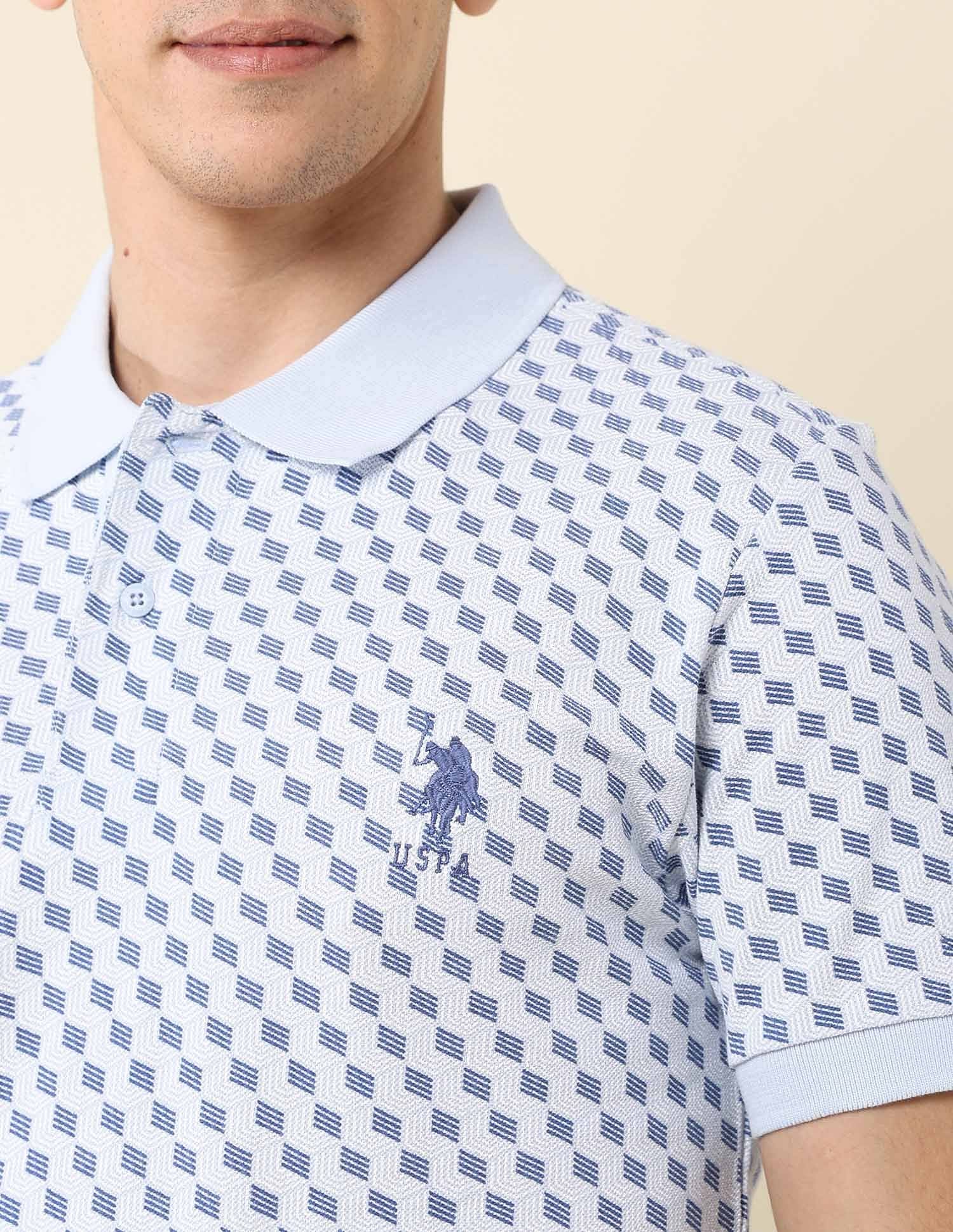 All-Over Printed Slim Fit Polo Shirt Light Blue - U.S. Polo Assn. India | Large