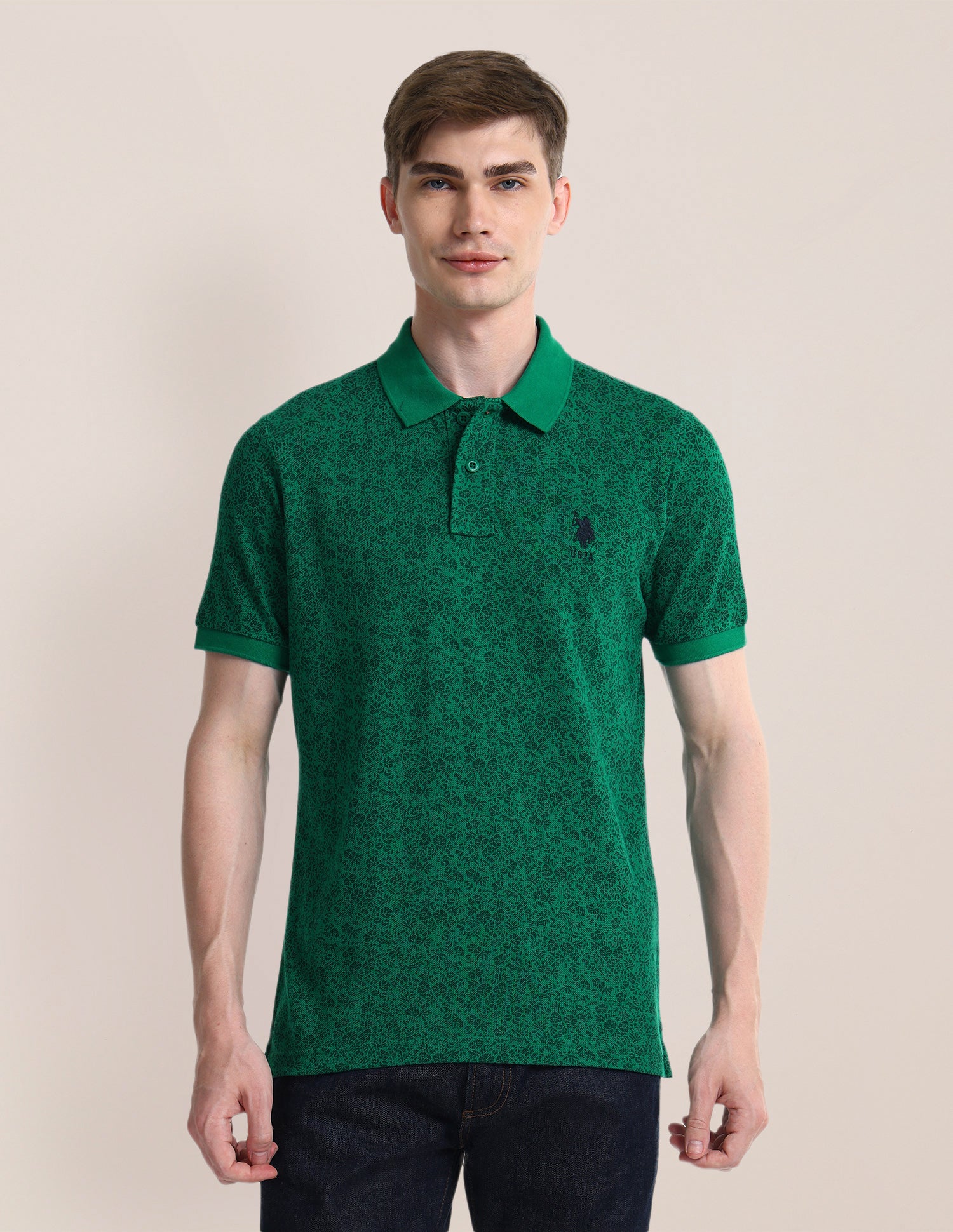 Floral Slim Fit Polo Shirt Green - U.S. POLO ASSN. | Large