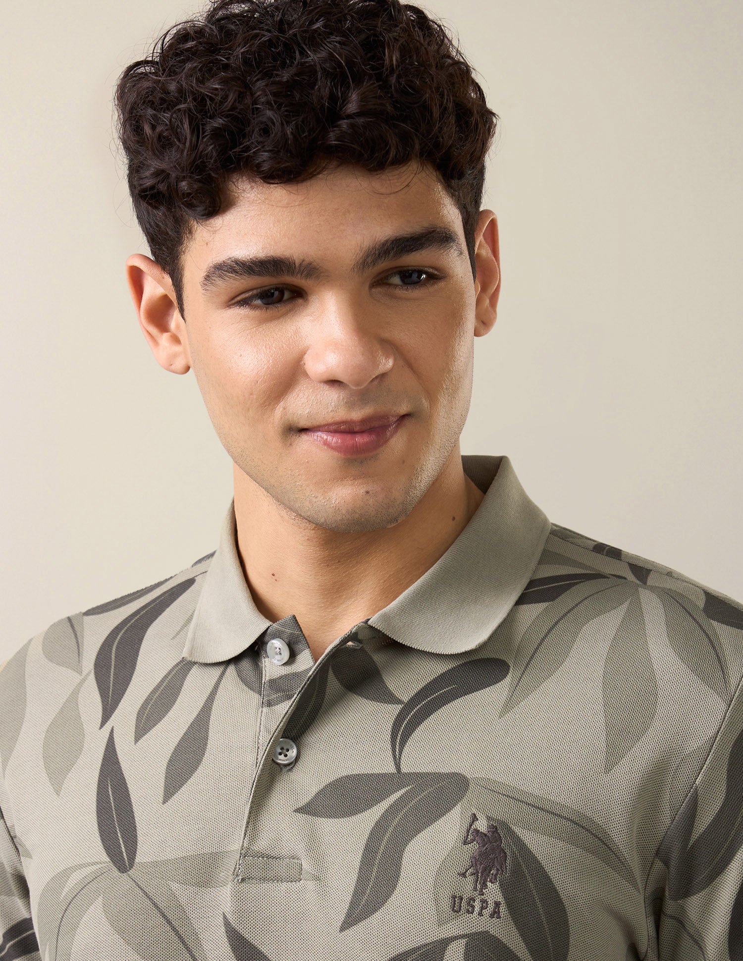 Tropical Printed Slim Fit Polo Shirt Olive - U.S. Polo Assn. India | Large