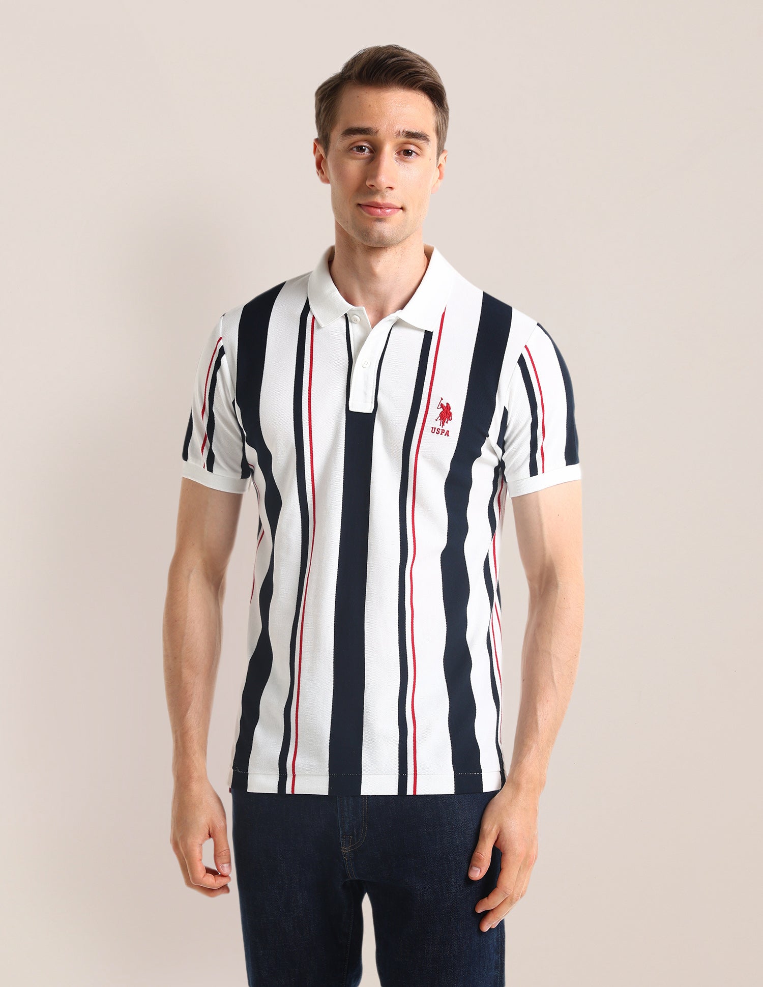 Vertical Striped Slim Fit Polo Shirt White - U.S. POLO ASSN. | Large