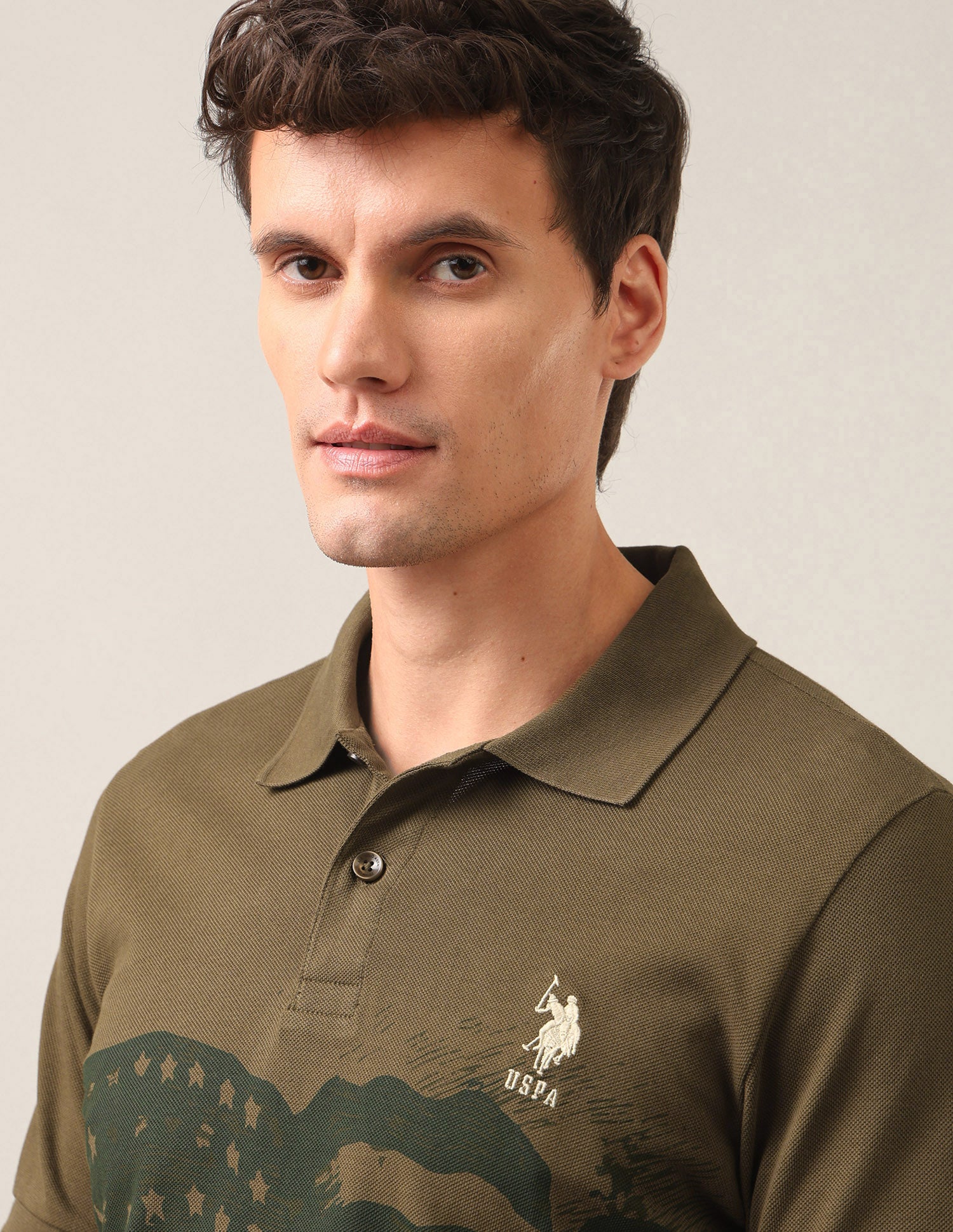 Graphic Printed Slim Fit Polo Shirt Olive - U.S. Polo Assn. India | Large