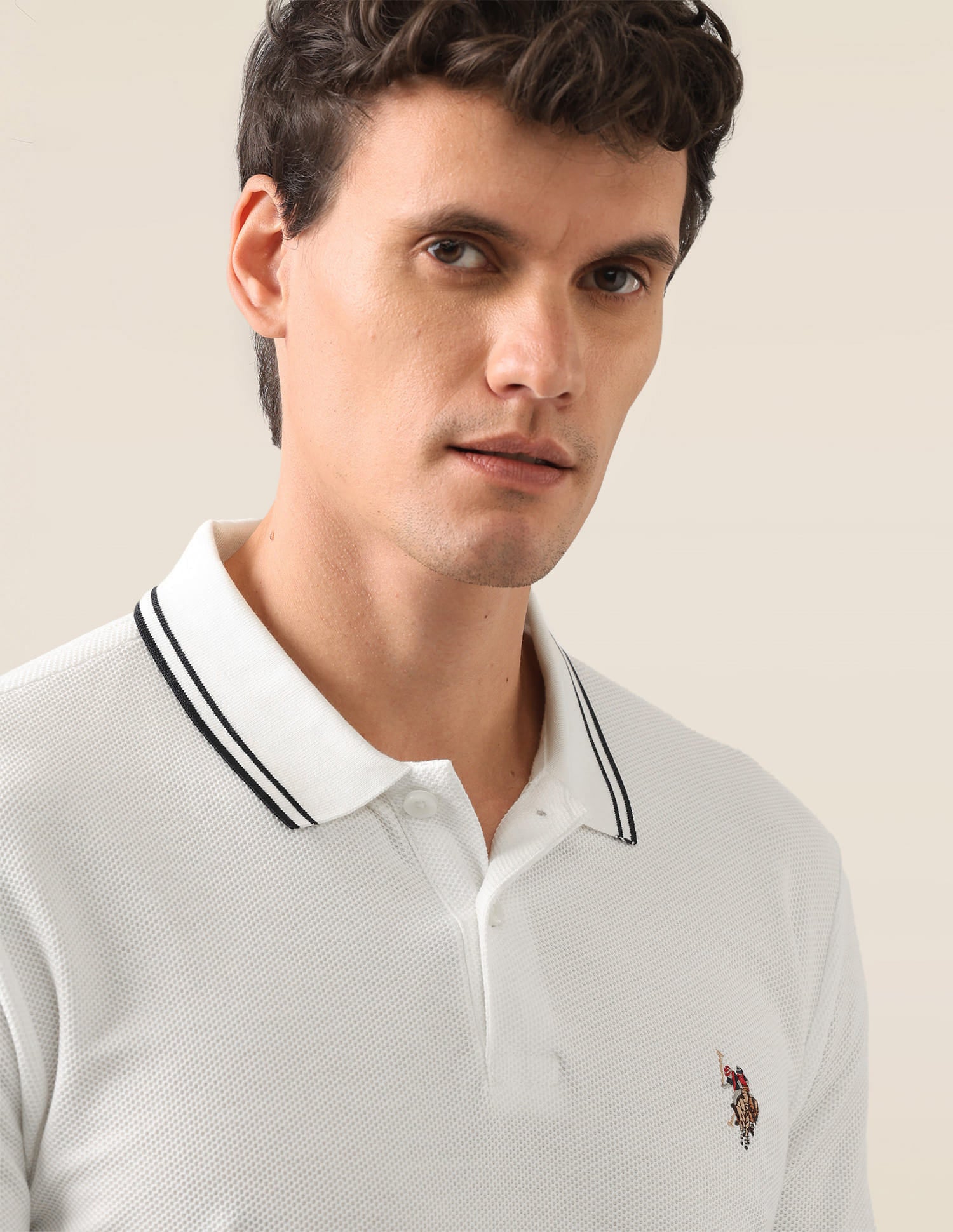 Solid Slim Fit Polo Shirt Ivory - U.S. Polo Assn. India | Large