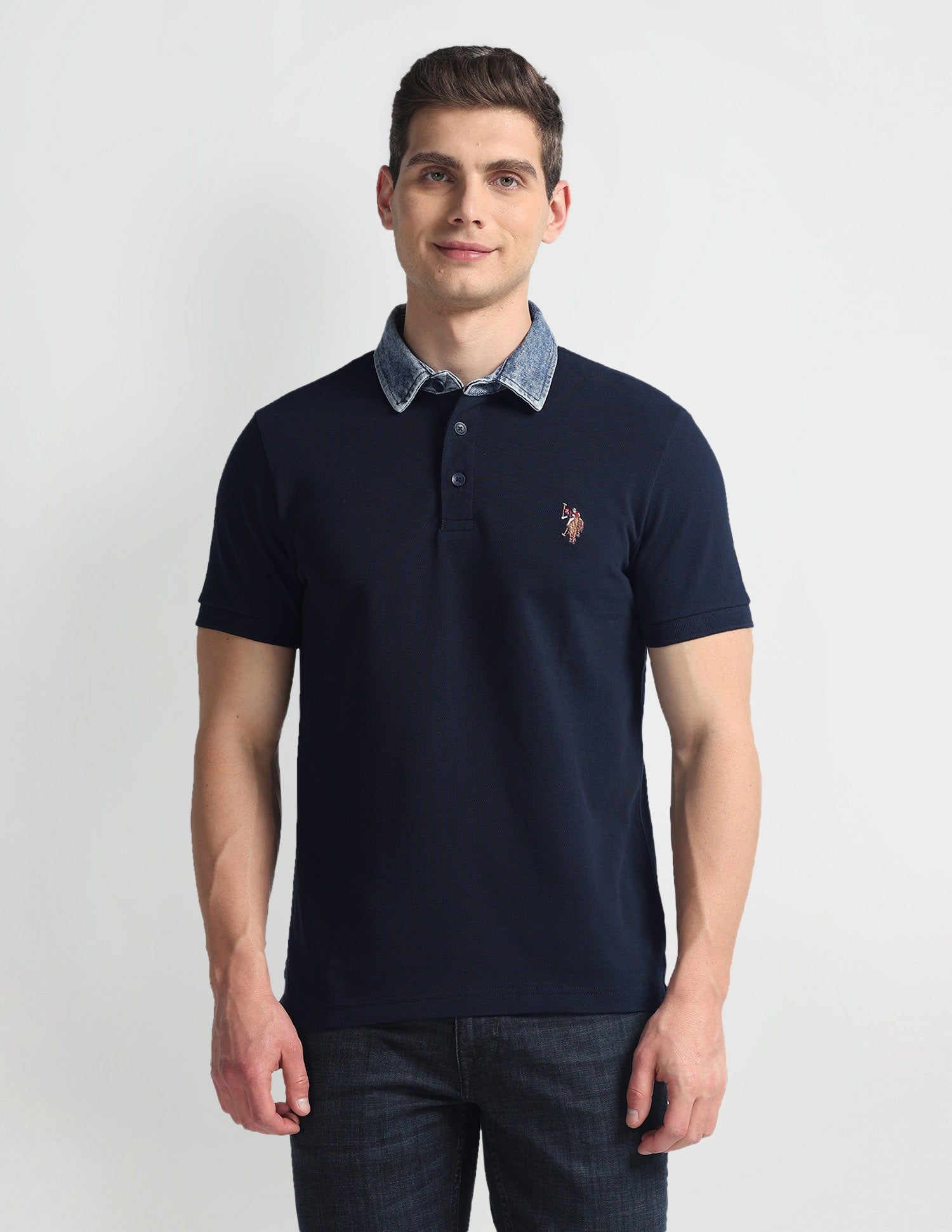 Solid Denim Collar Polo Shirt Blue - U.S. Polo Assn. India | Large