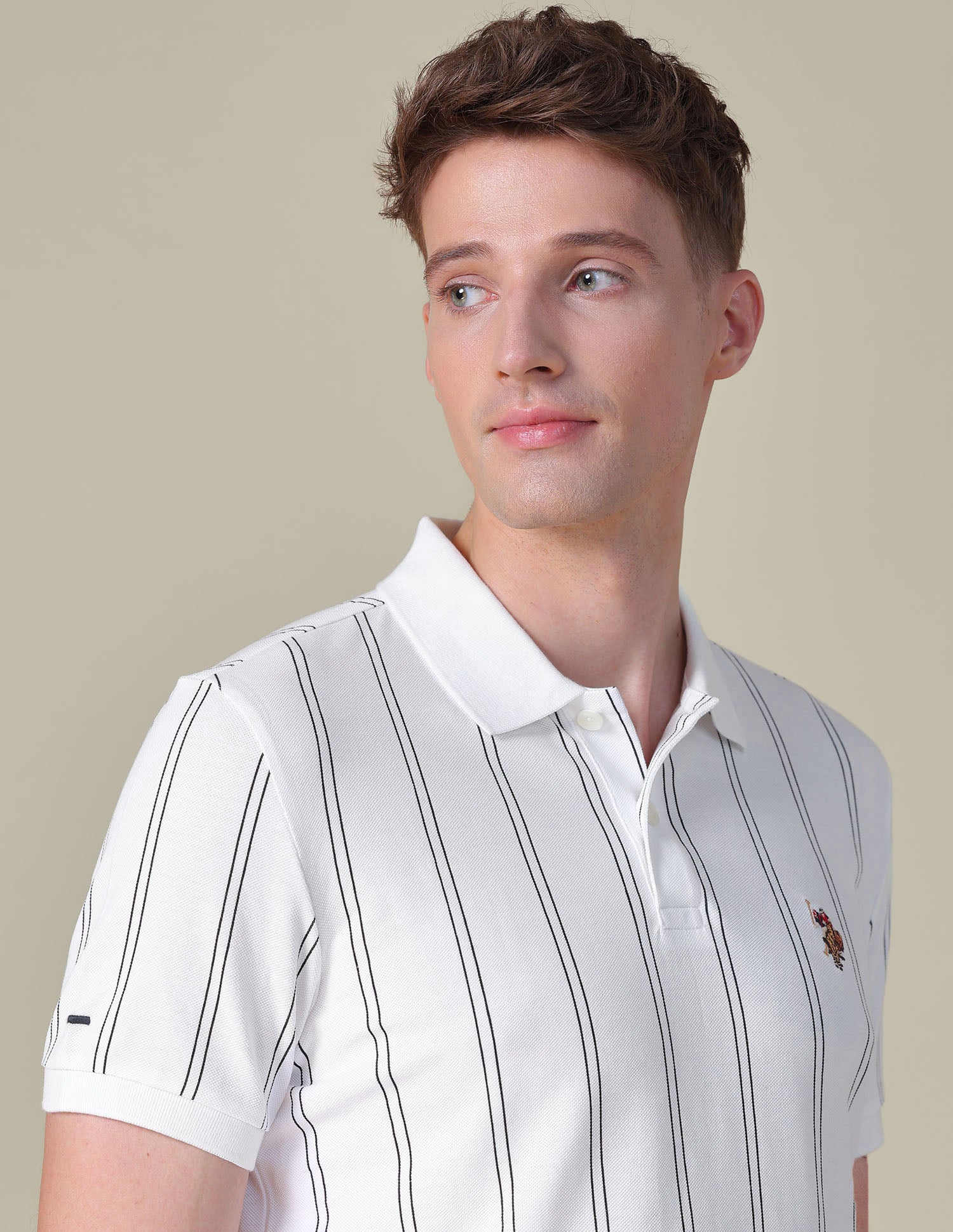 Vertical Striped Slim Fit Polo Shirt Ivory - U.S. POLO ASSN. | Large