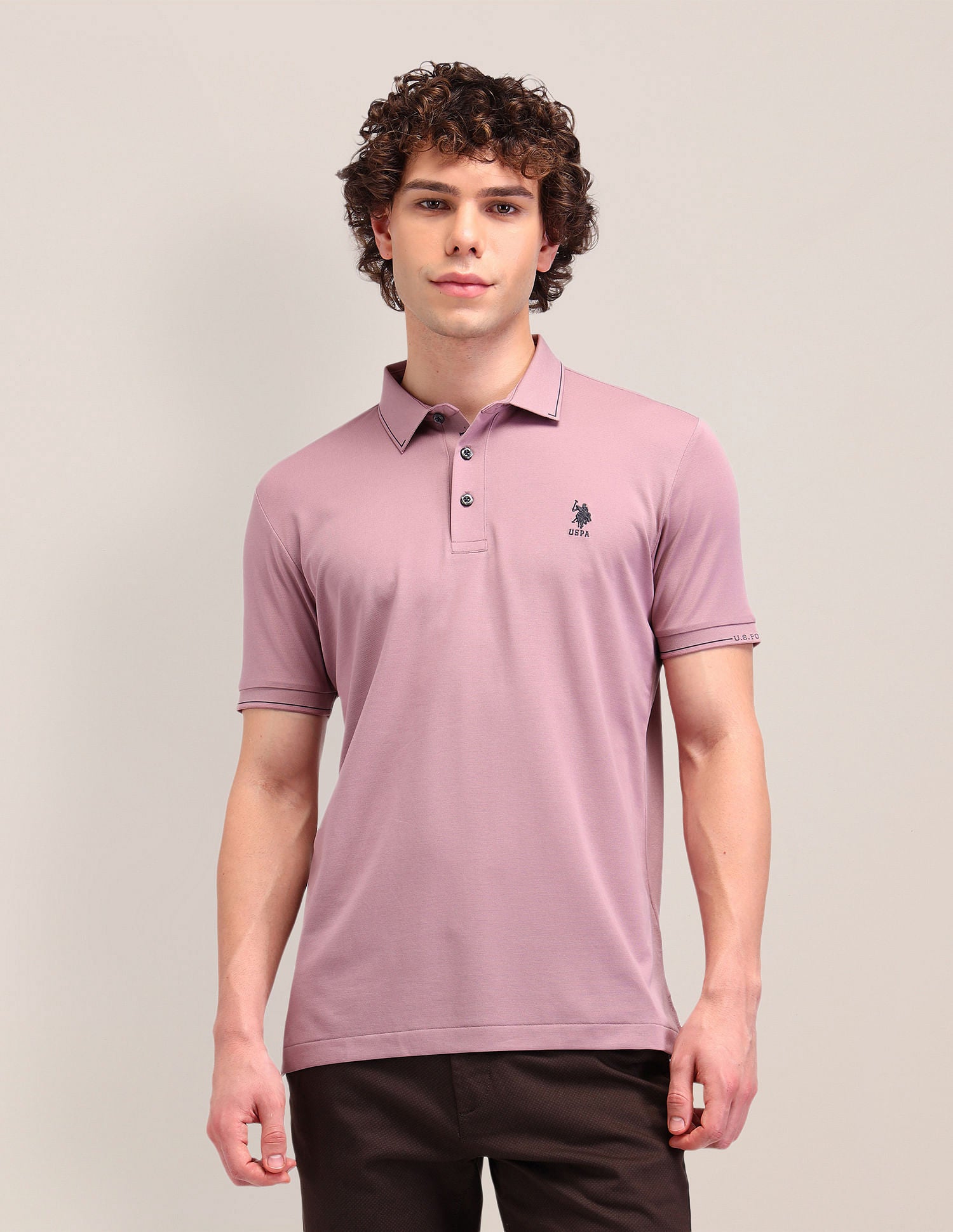 Solid Slim Fit Polo Shirt Pink - U.S. Polo Assn. India | Large