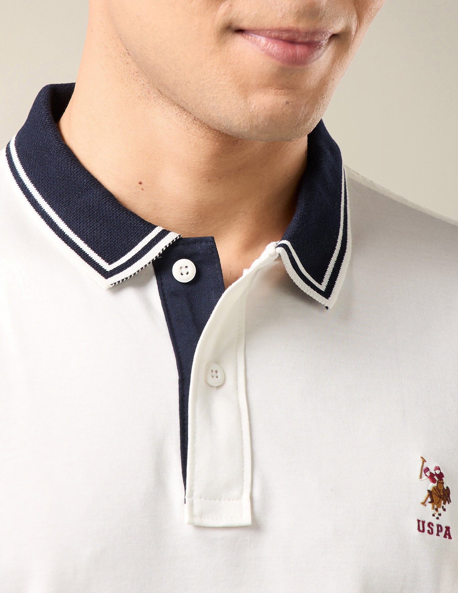 Solid Slim Fit Polo Shirt Off White - U.S. Polo Assn. India | Large