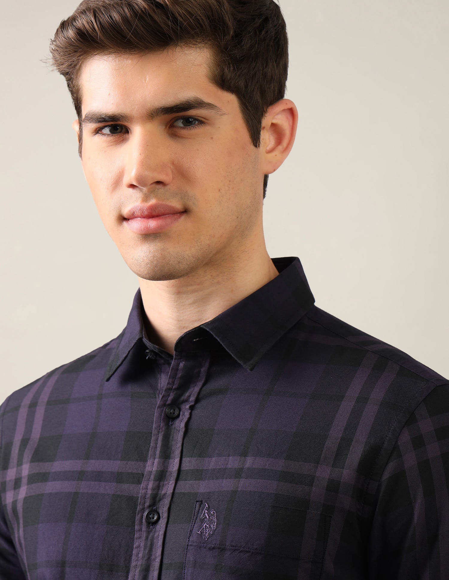 Grid Tattersall Checked Tailored Fit Shirt Purple - U.S. Polo Assn. India | Large