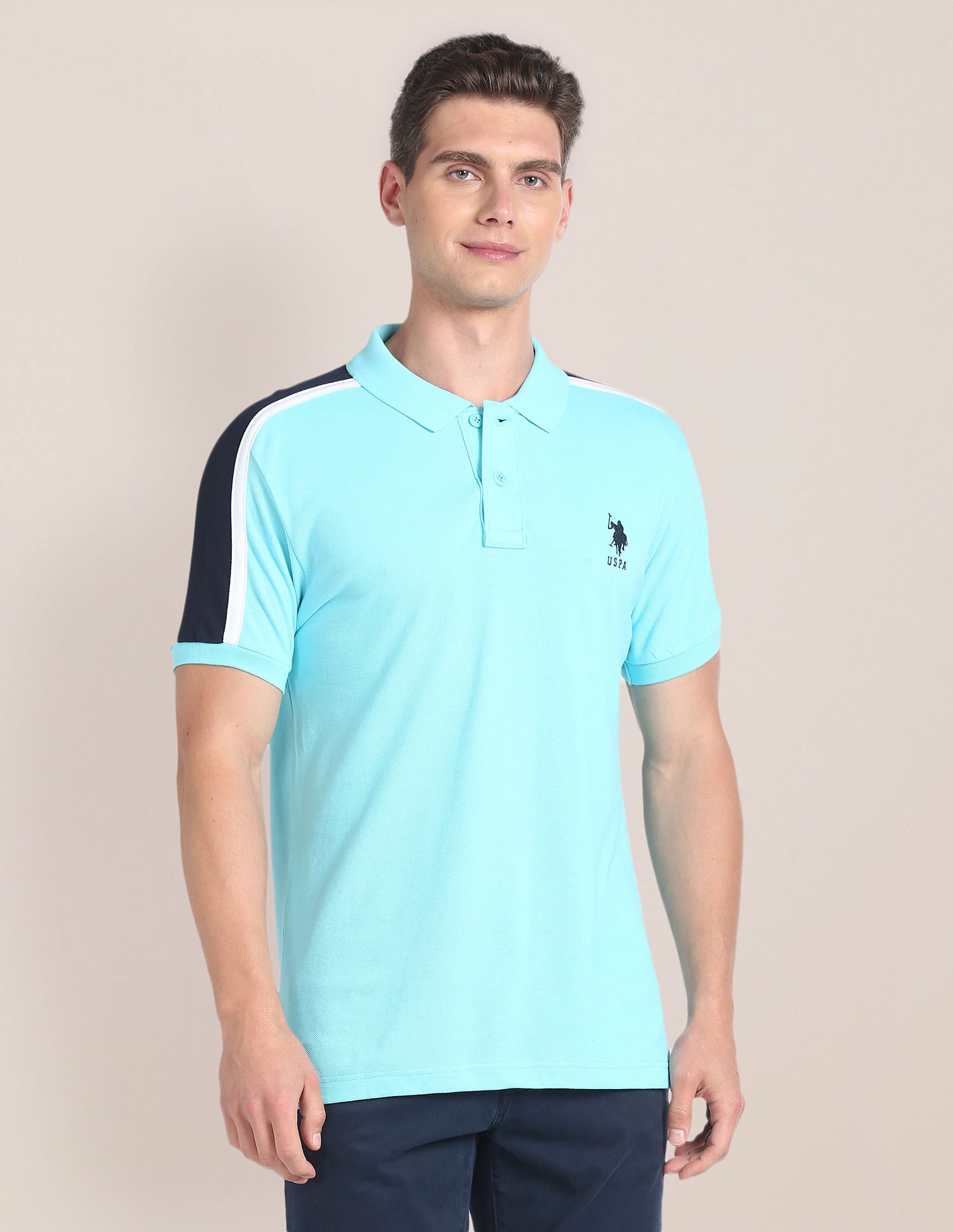 Colour Block Slim Fit Polo Shirt Turquoise - U.S. Polo Assn. India | Large