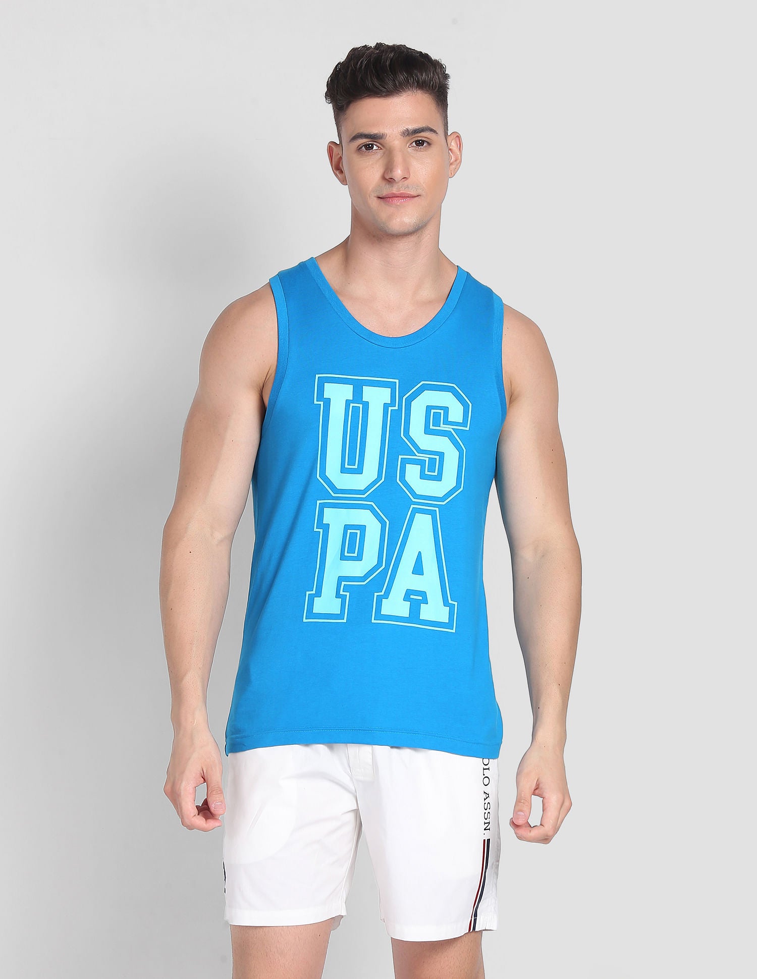 Brand Print Cotton IYBD Vest - Pack Of 1 Dusty Blue - U.S. POLO ASSN. | Large