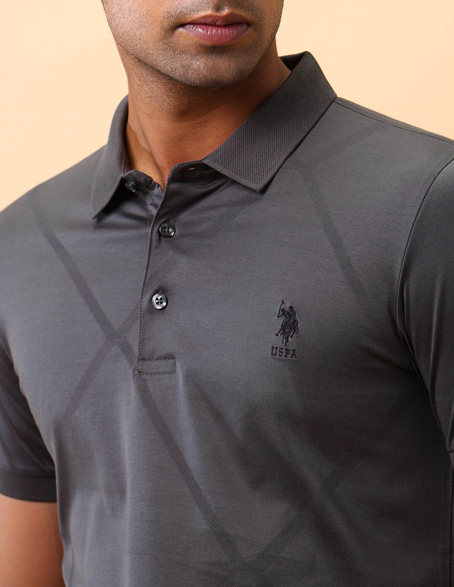 Textured Slim Fit Polo Shirt Grey - U.S. Polo Assn. India | Large