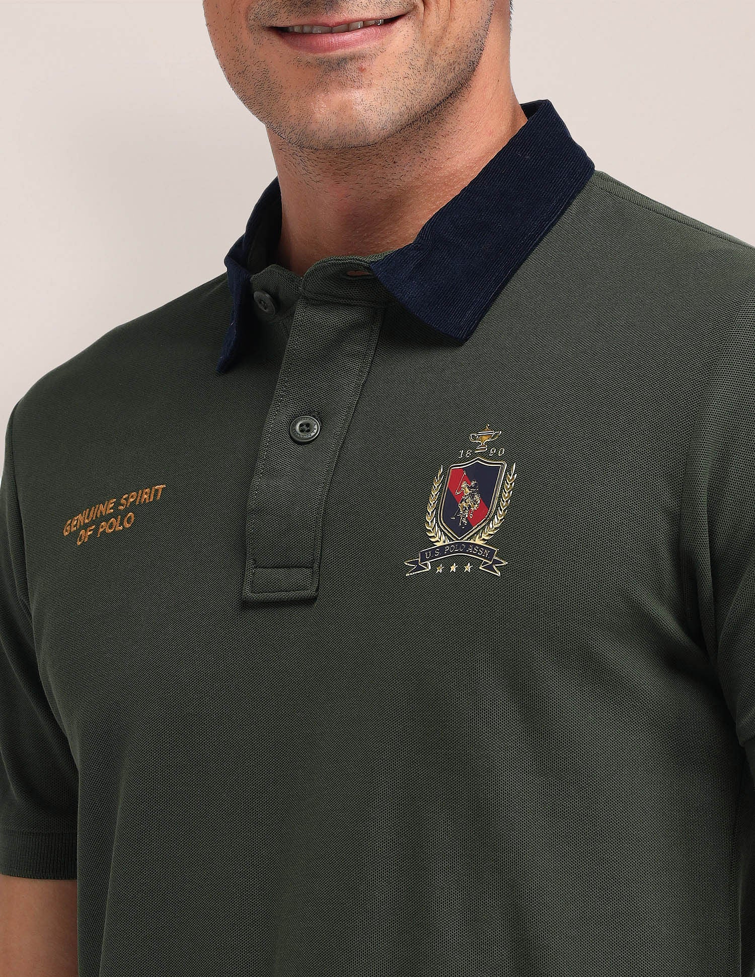 Slim Fit Solid Polo Shirt Olive - U.S. Polo Assn. India | Large