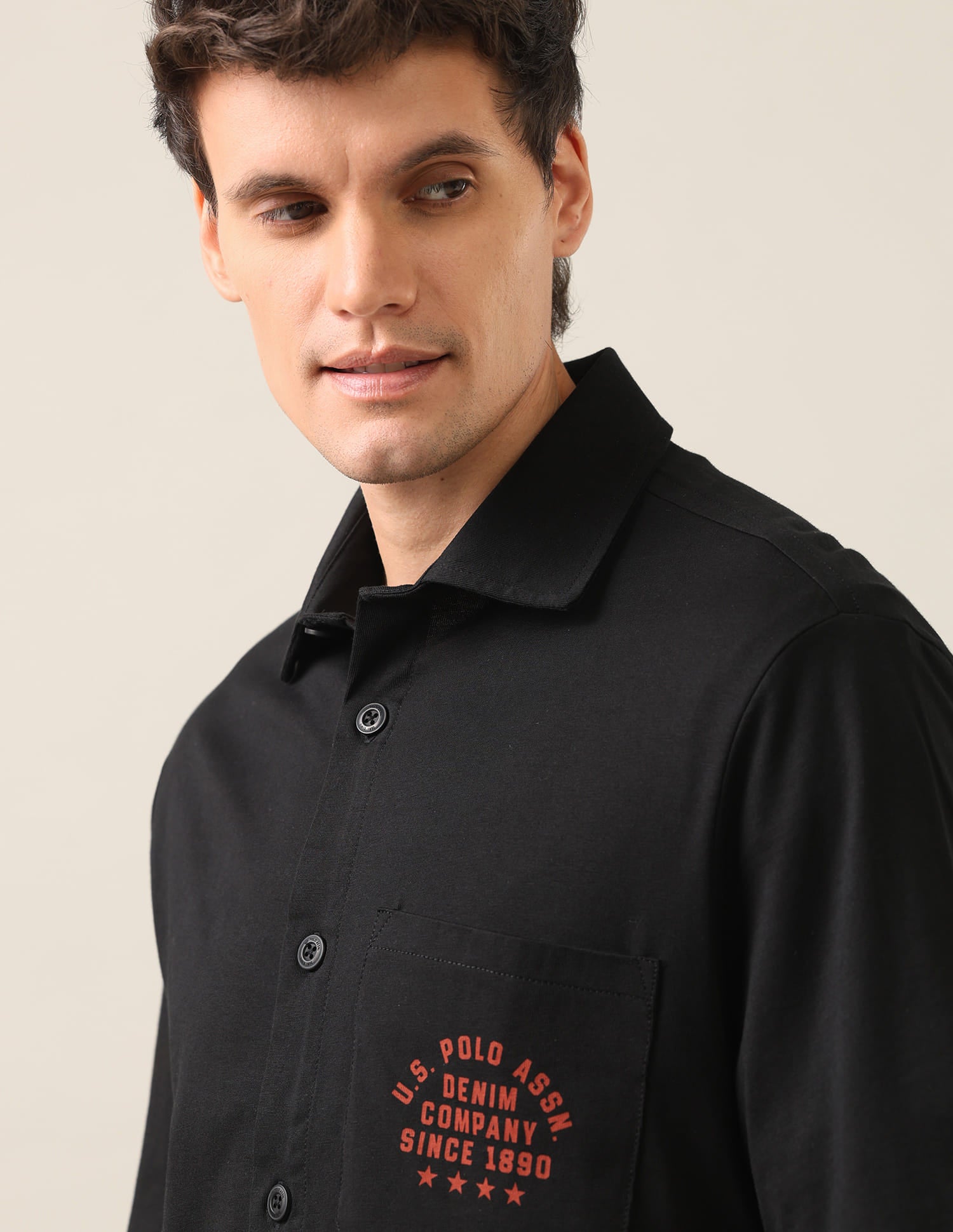 Brand Printed Knitted Shirt Black - U.S. Polo Assn. India | Large