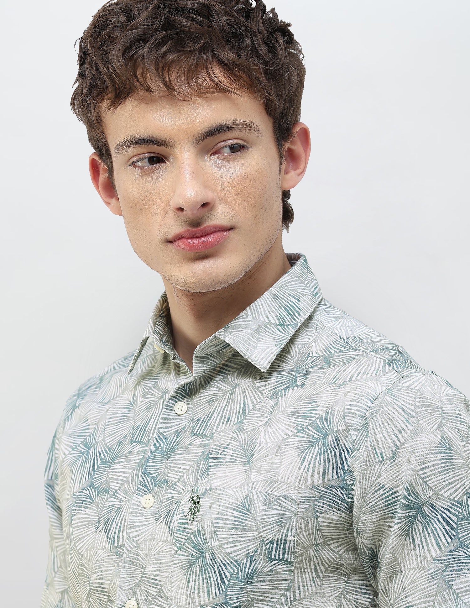 Tropical Printed Regular Fit Shirt Olive - U.S. Polo Assn. India | Large