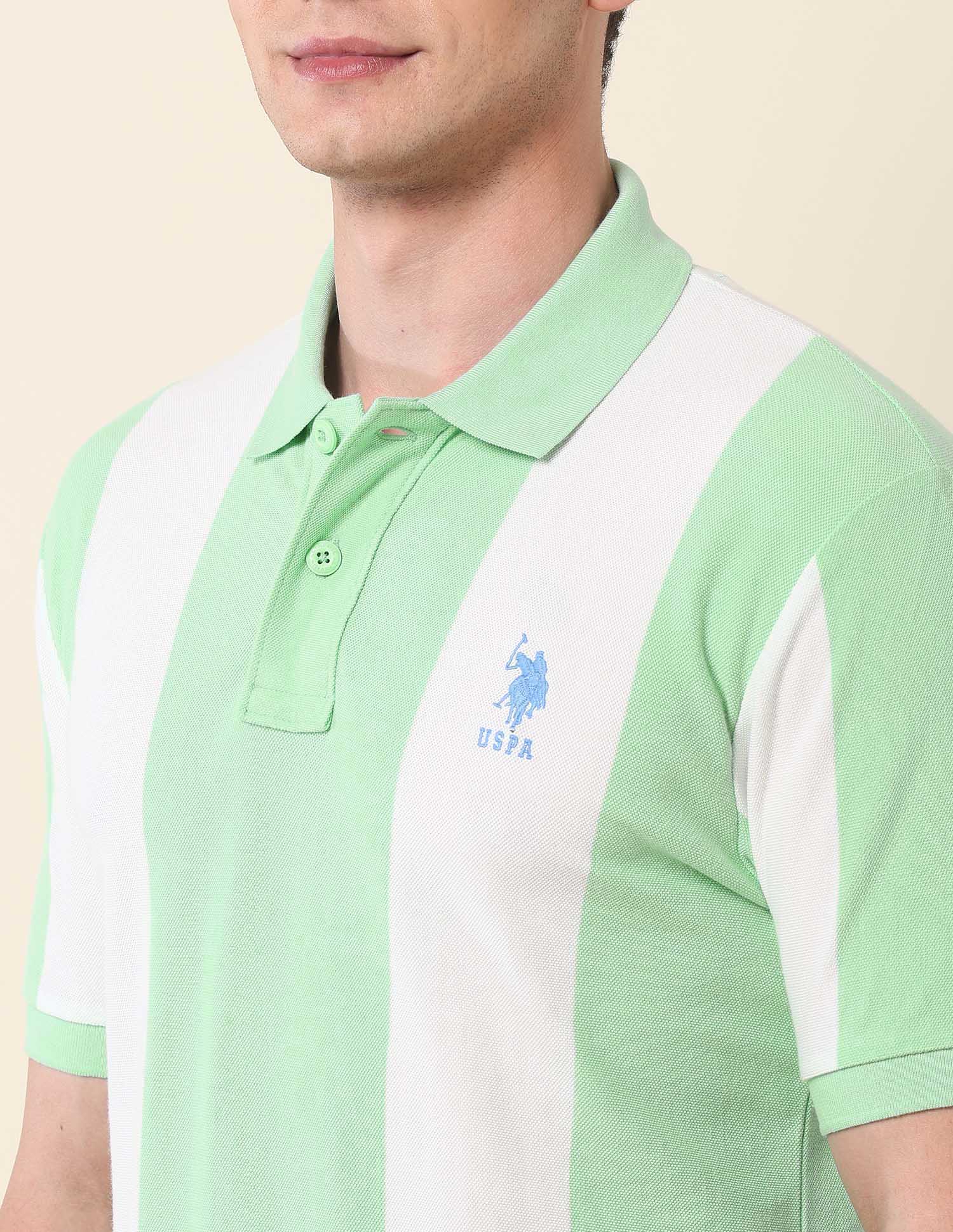 Vertical Striped Summer Splash Polo Shirt Green - U.S. Polo Assn. India | Large