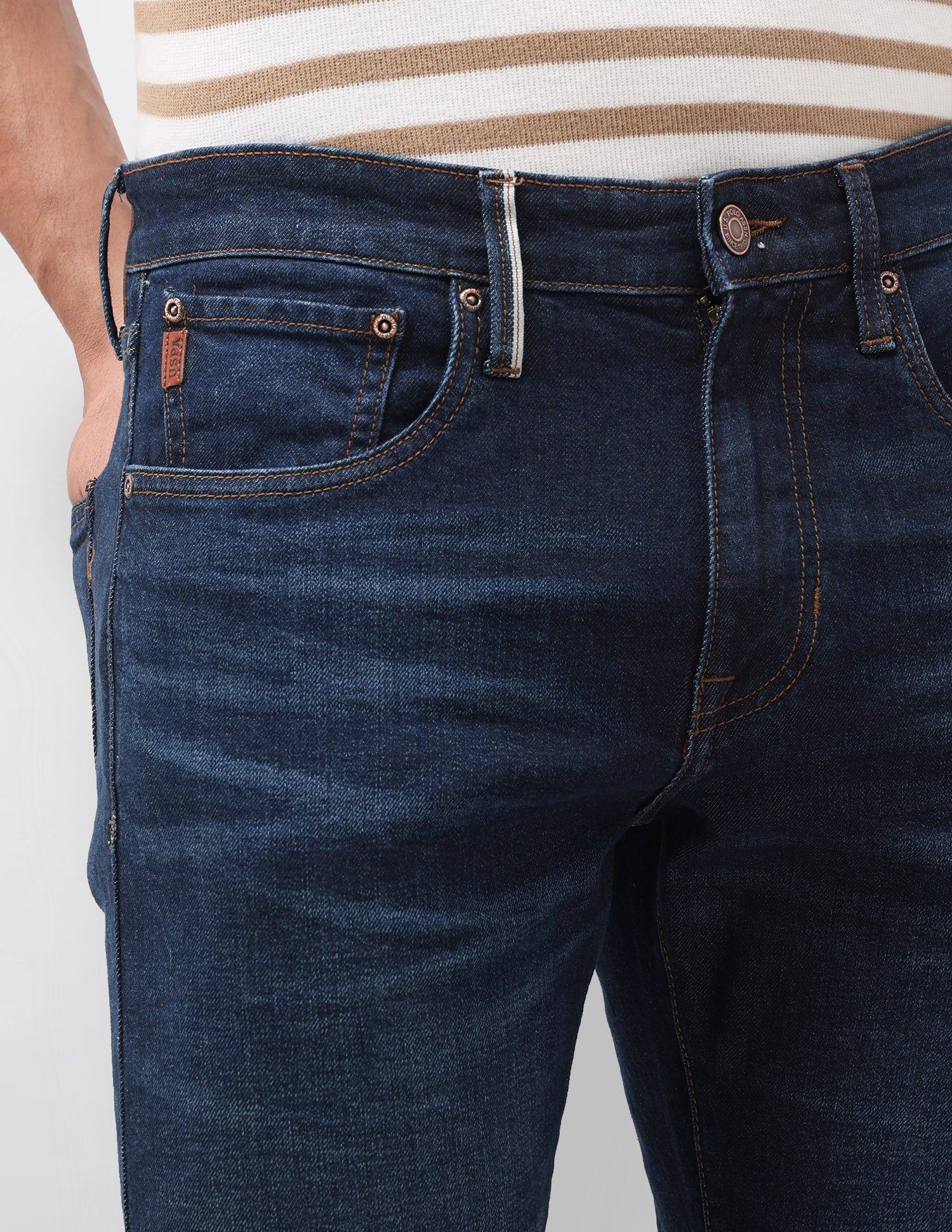 Harold Slim Straight Fit Blue Jeans Mid Blue - U.S. Polo Assn. India | Large