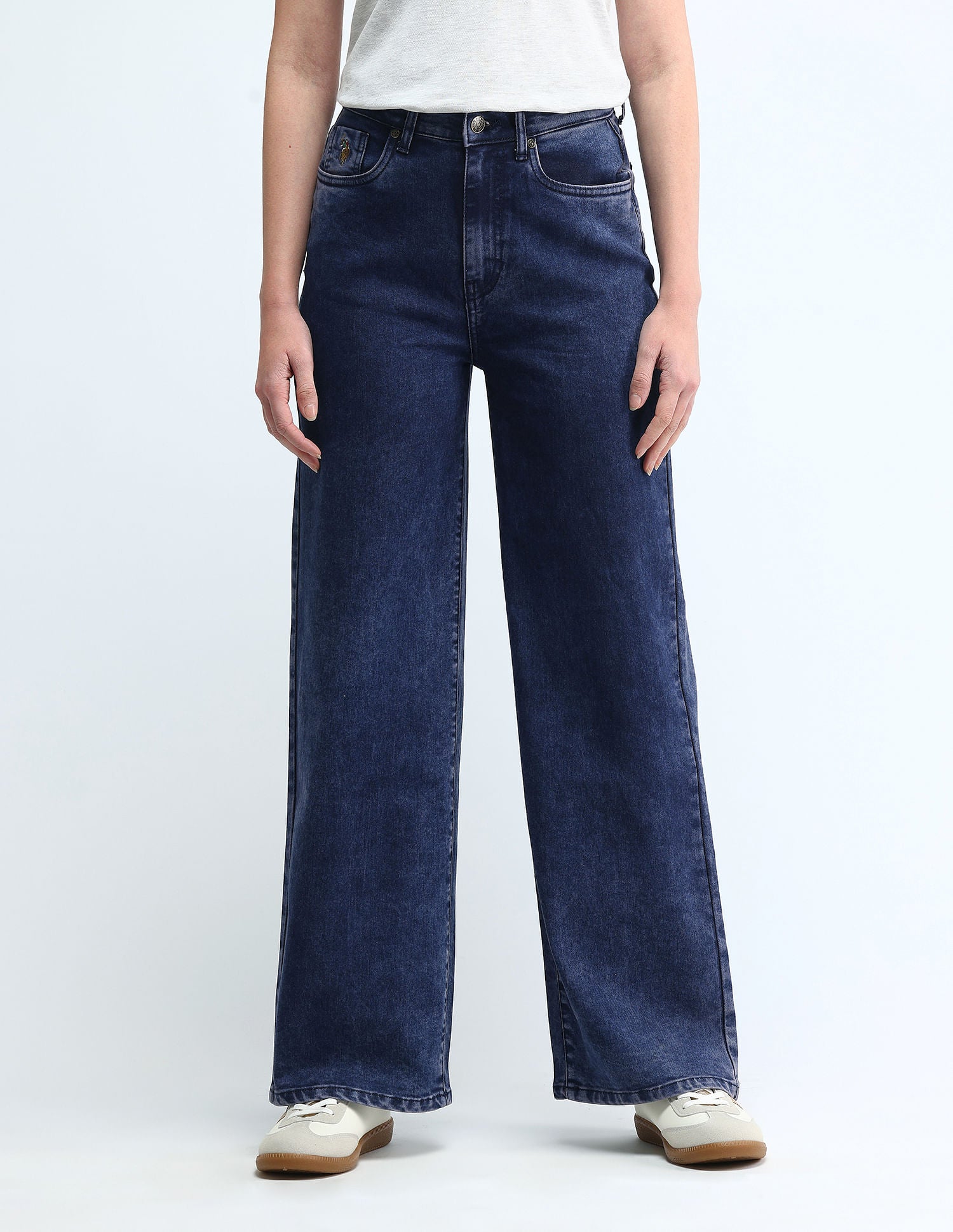 High Rise Wide Leg Jeans Dark Blue - U.S. POLO ASSN. | Large