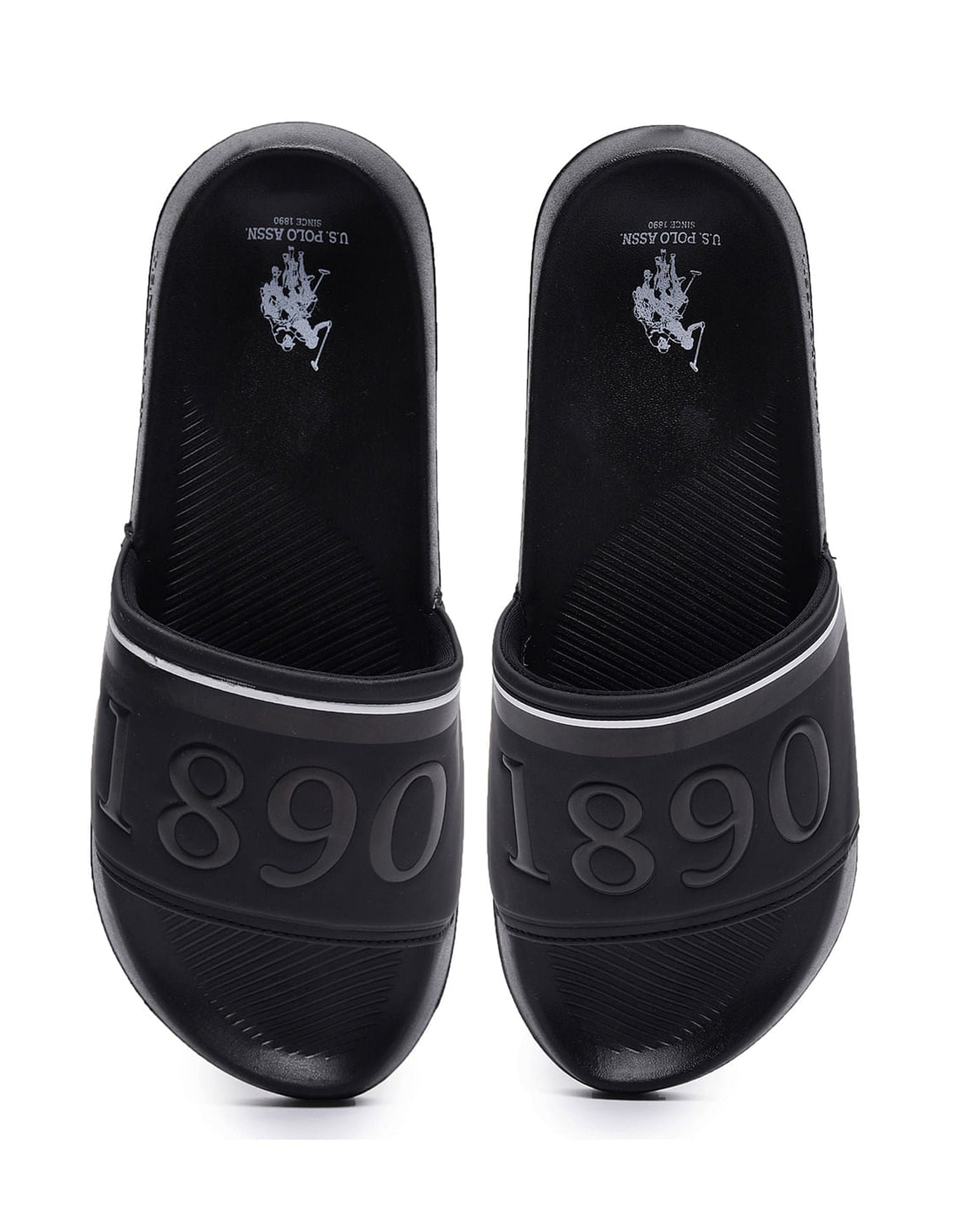 Men Brand Print Open Toe Raffer 7.0 Slides Black - U.S. Polo Assn. India | Large