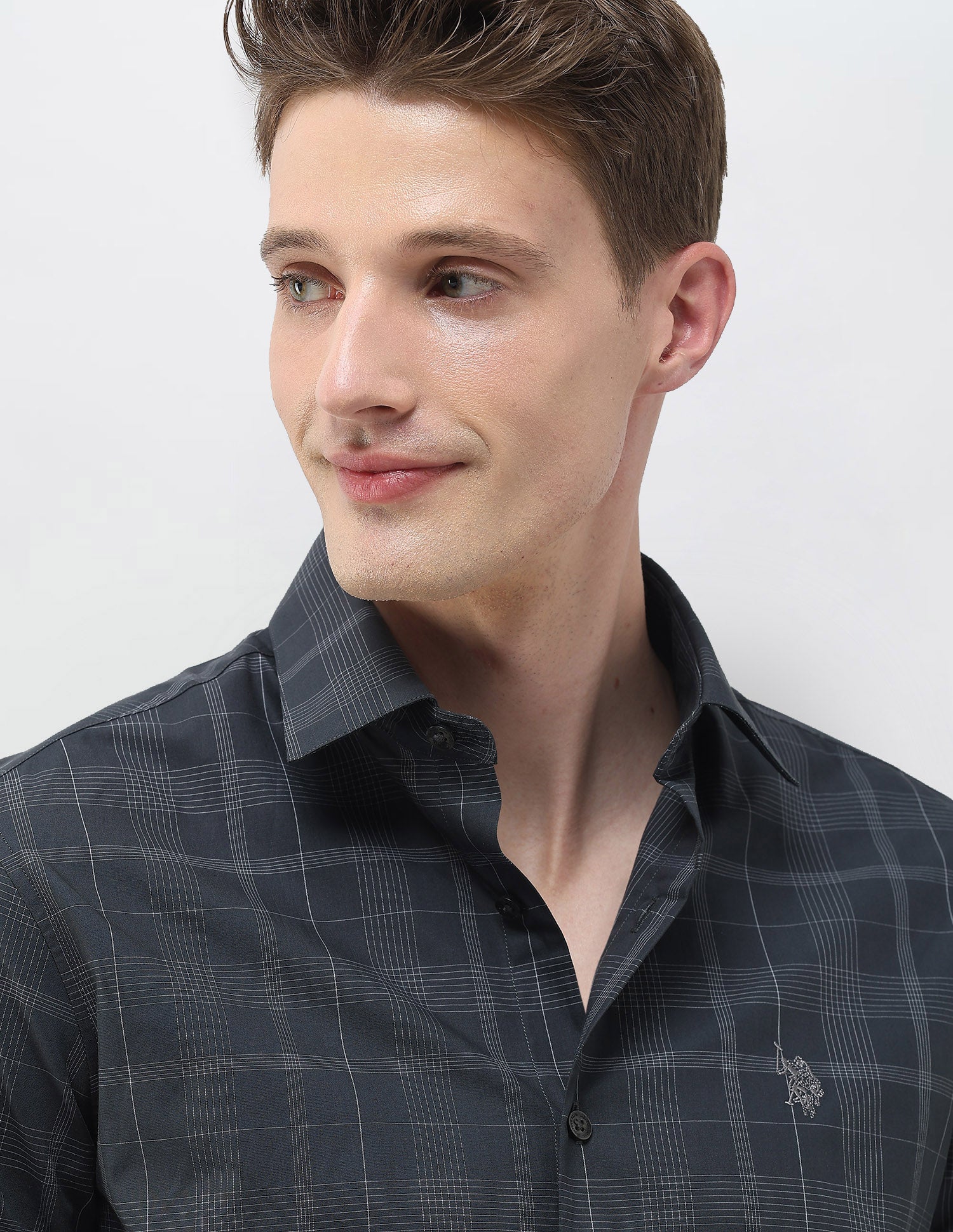 Tartan Checked Tailored Fit Shirt Dark Grey - U.S. Polo Assn. India | Large