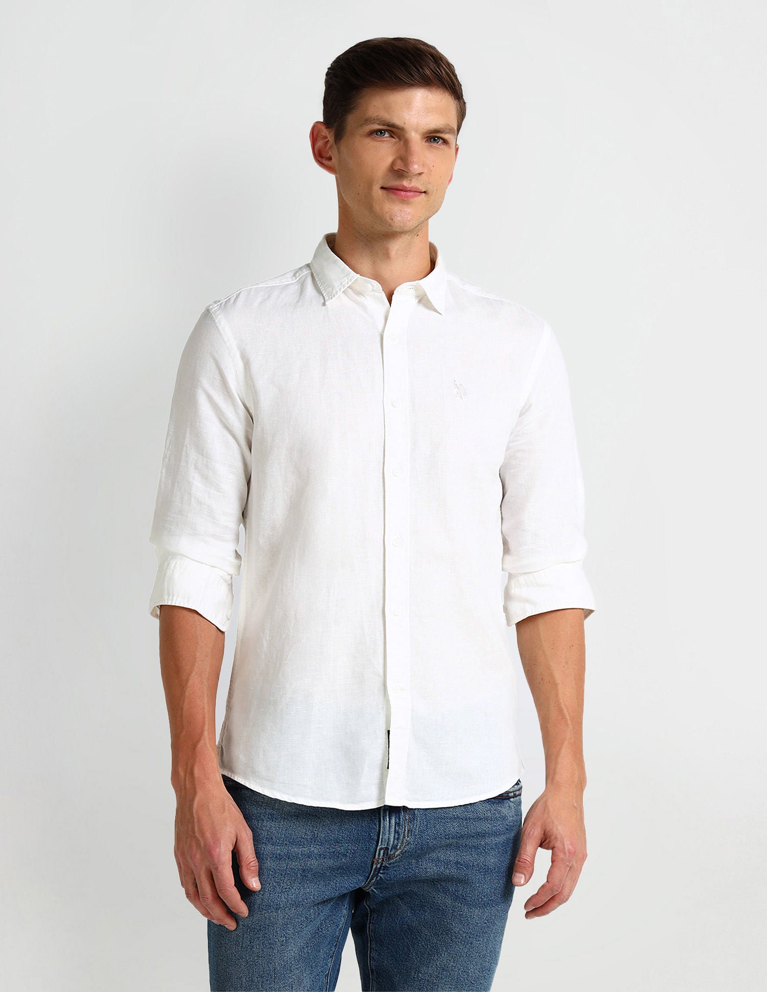 Slim Fit Poplin Linen Shirt White - U.S. Polo Assn. India | Large