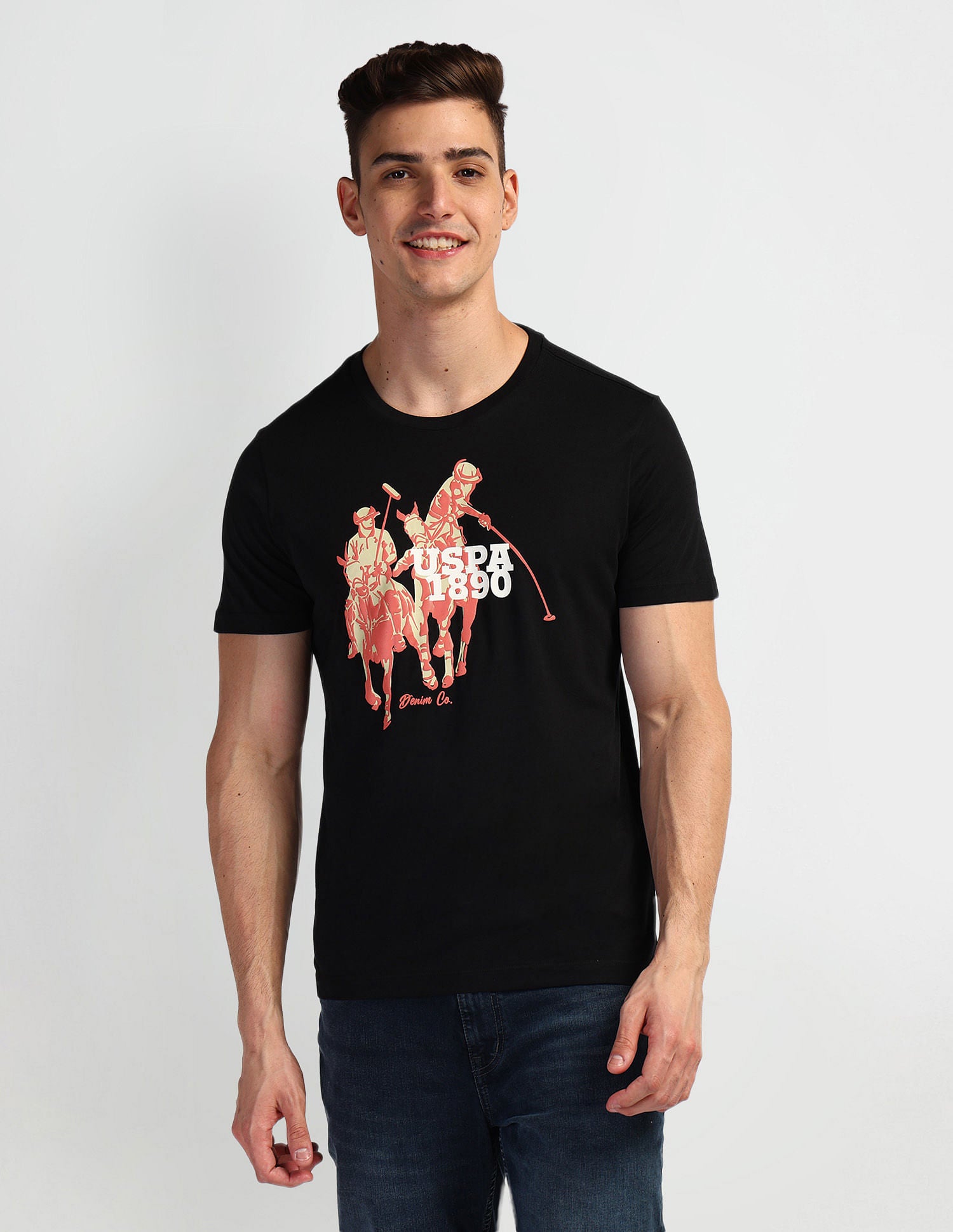 Brand Print Muscle Fit T-Shirt Black - U.S. Polo Assn. India | Large