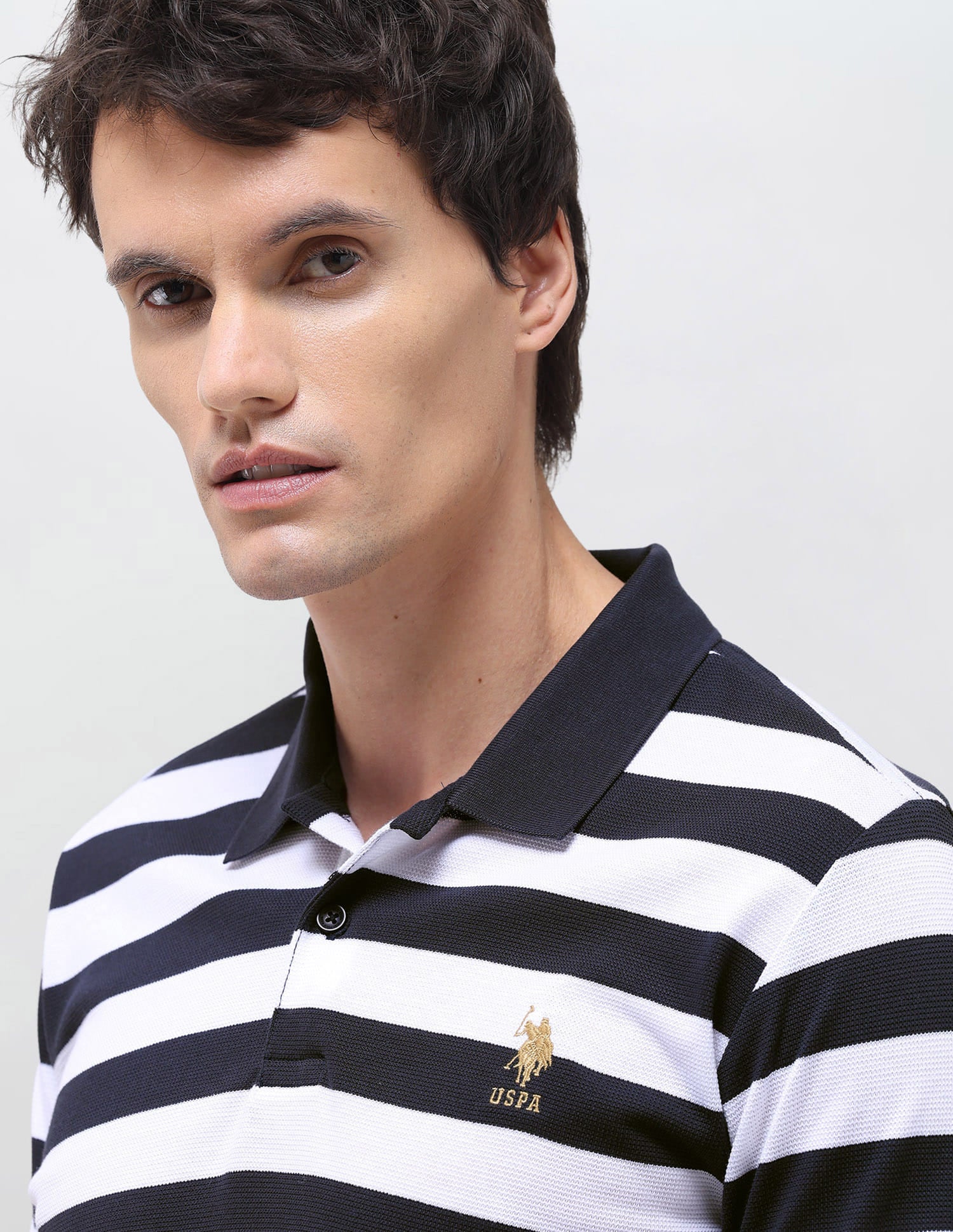 Horizontal Striped Slim Fit Polo Shirt Grey - U.S. Polo Assn. India | Large