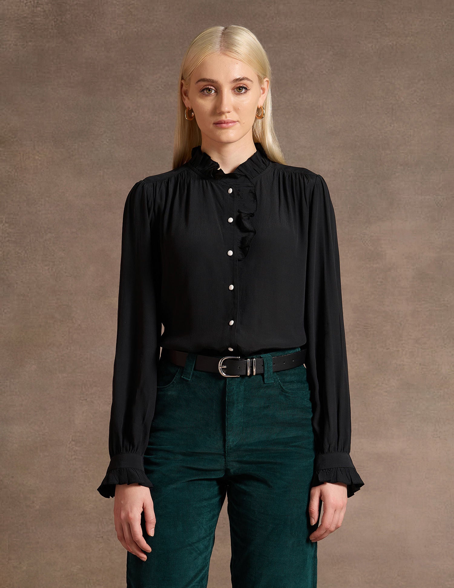 Ruffle Neck Regular Fit Top Black - U.S. POLO ASSN. | Large