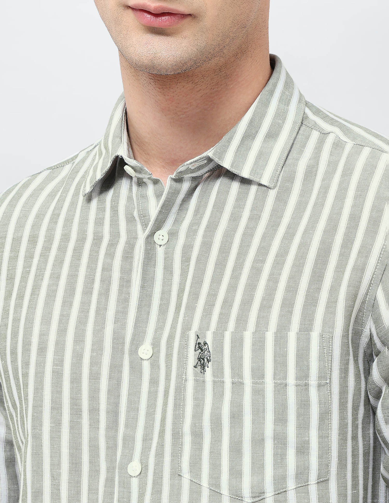 Vertical Striped Tailored Fit Shirt Light Green - U.S. POLO ASSN. | Large