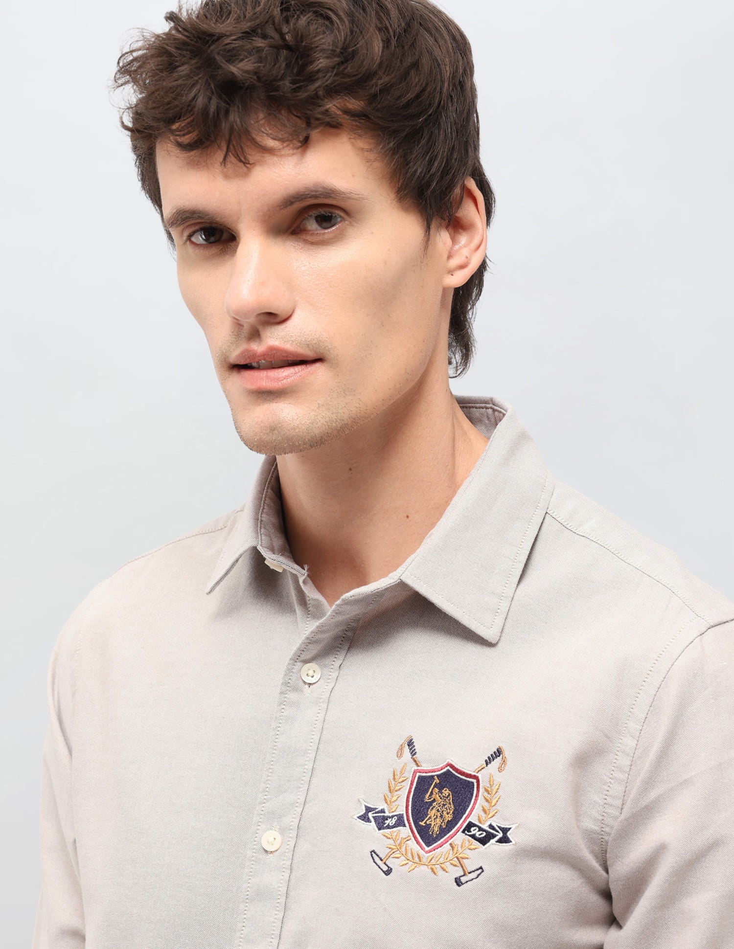 Solid Tailored Fit Shirt Beige - U.S. Polo Assn. India | Large